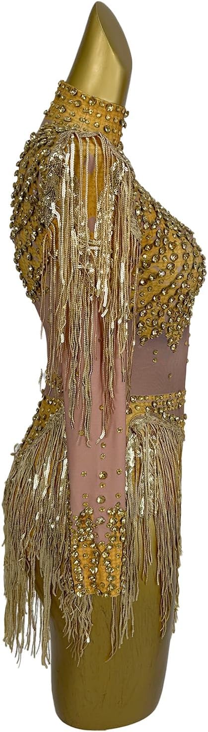 Detalle de LuuMingCM Sparkly Diamonds Sequins Bodysuit – Stylish Stage Wear for Women