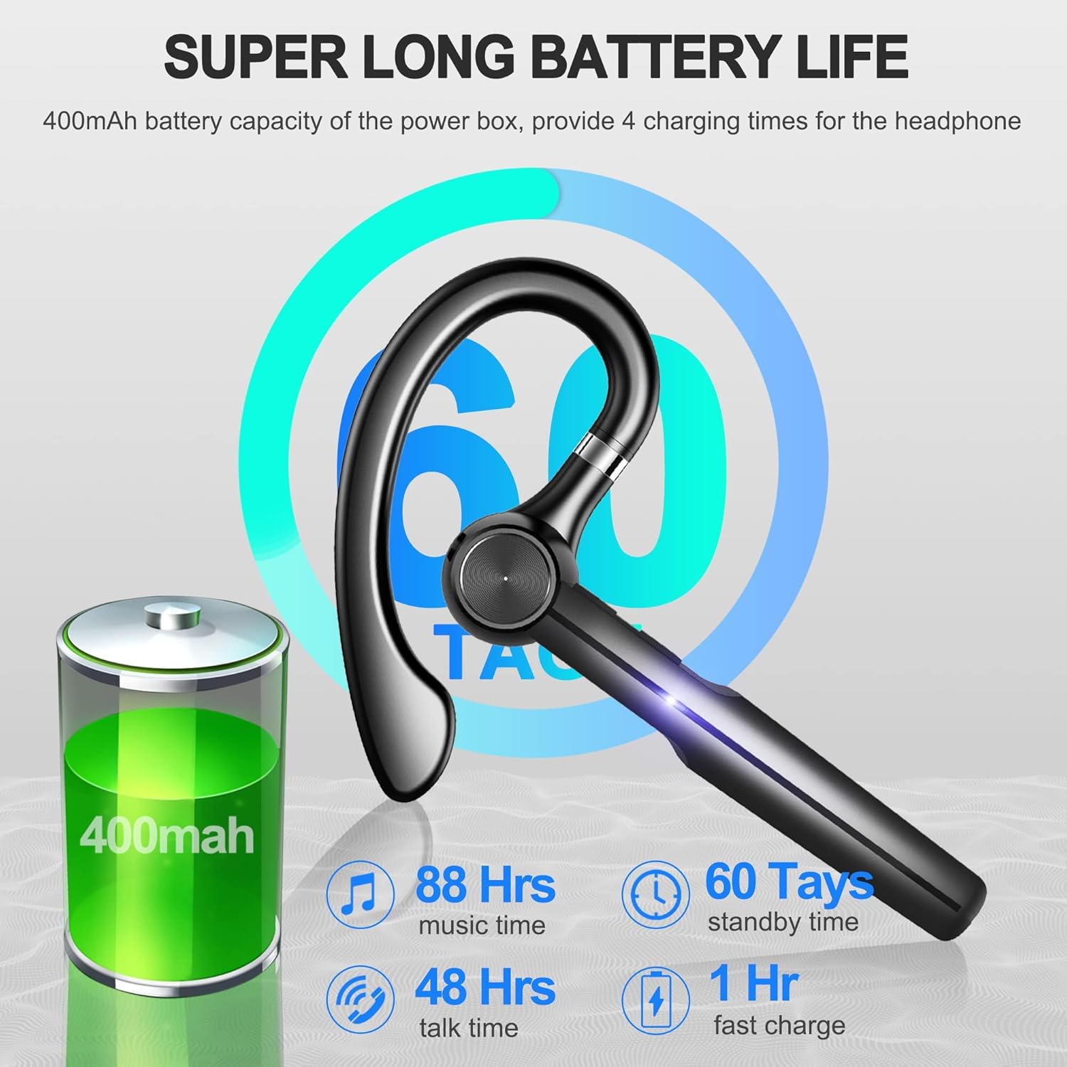 Detalle 2 de Bluetooth Headset 12Hrs talk, extendable to 48Hrs