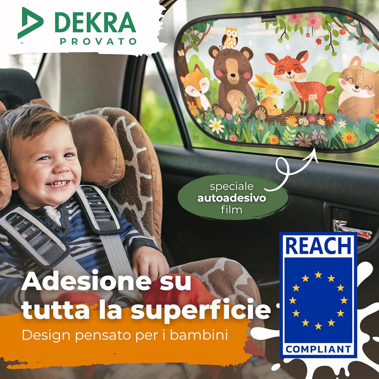 Thumbnail 1 de CARAMAZ Parasole Auto per Bambini con Protezione UV UPF50+ | Attacco senza ventose 51x31 cm (2 pezzi)