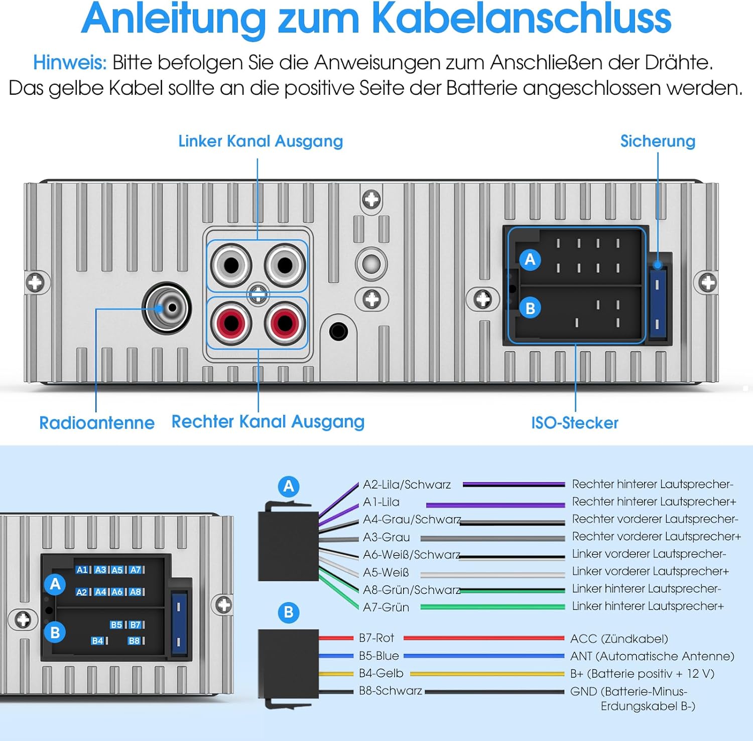 Thumbnail 6 de CENXINY RDS 1-DIN Bluetooth Autoradio mit Bluetooth 5.0, DSP & Typ-C-Ladeanschluss (RDS, 30 Sender)