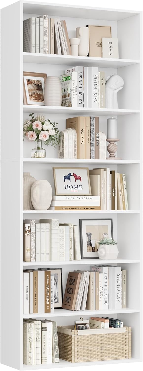 FirFurd Bibliothèque étagère de rangement 7 niveaux 209,5 x 60 x 23,5 cm (blanc)
