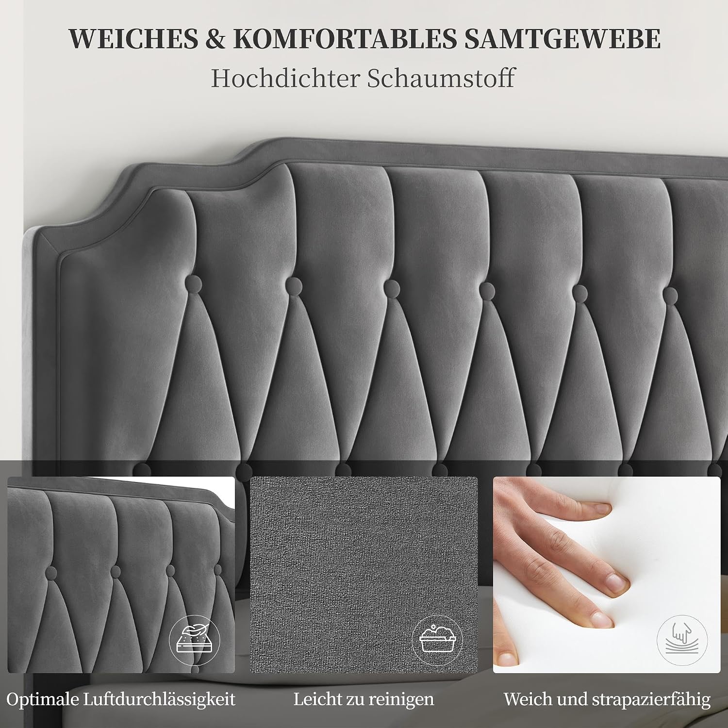 Thumbnail 3 de Yaheetech 615716 Dark Gray(140*200cm) gestoffeerd tweepersoonsbed met lattenbodem
