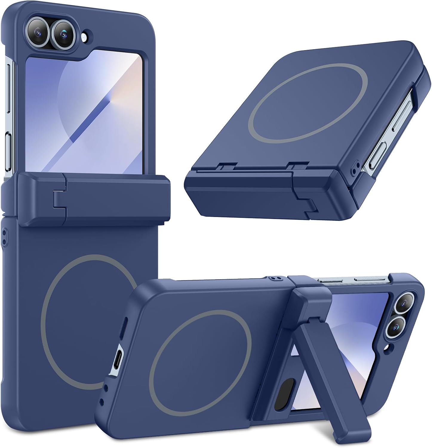 Detalle de Hweggo Case for Galaxy Z Flip 6 / 7FE: Magnetic Charging, Hinge Protection and Built-in Screen Protector (Blue)