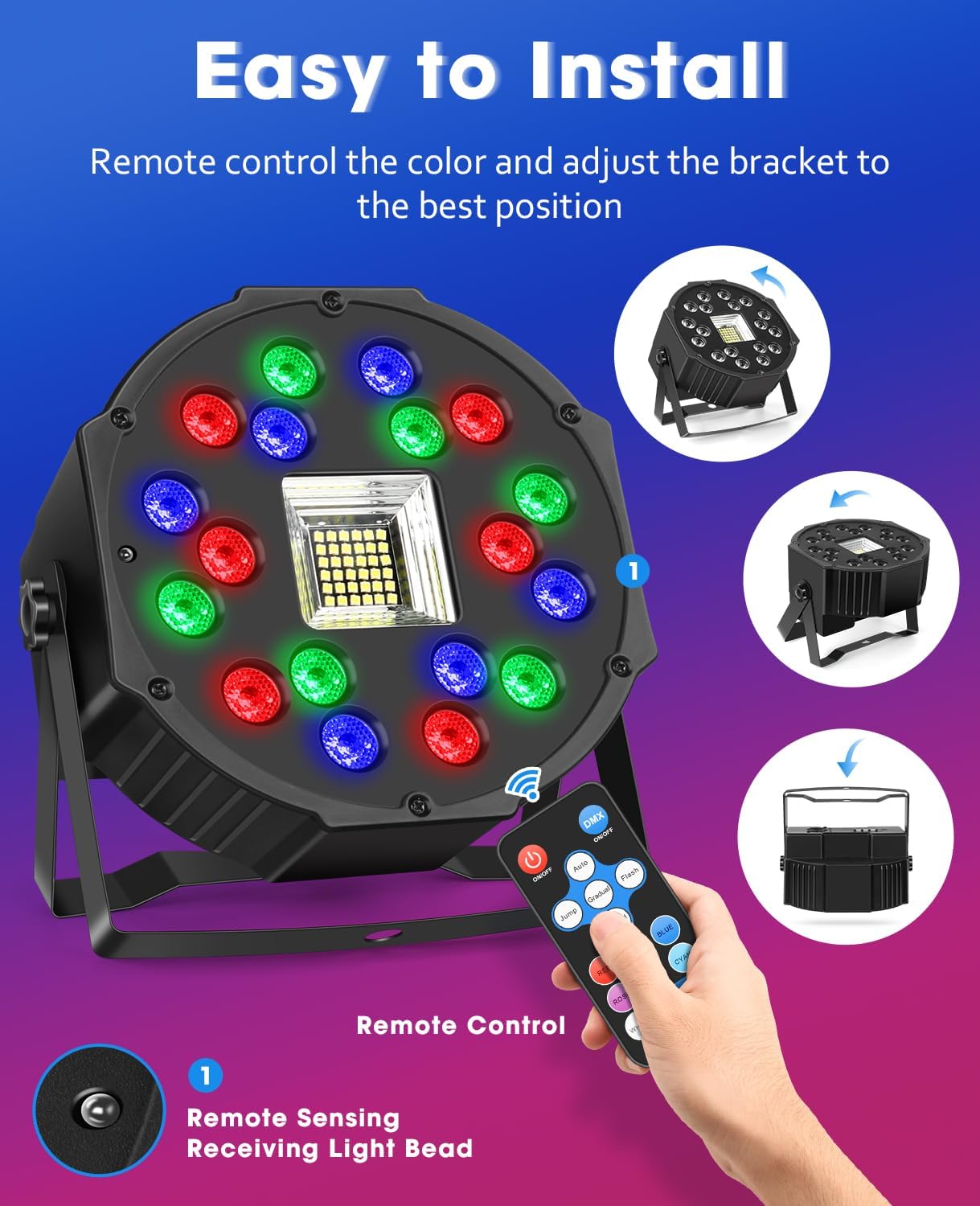 Thumbnail 4 de MOSFiATA LED Stage Light: RGB Strobe, 7 Modes, DMX Control, 2-Pack