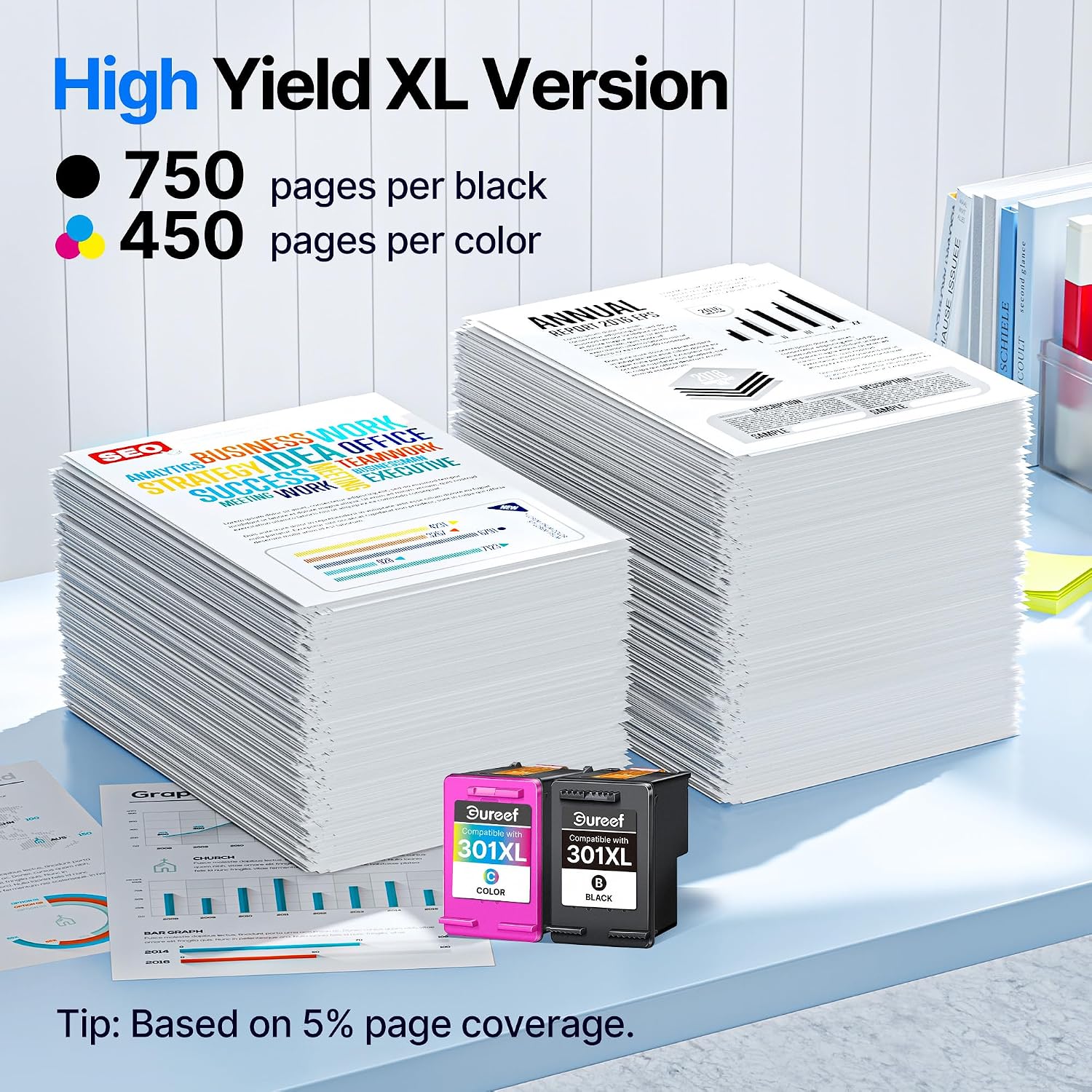 Detalle 2 de Gureef 301 XL Remanufactured Black & Colour Ink Cartridges – 2-Pack for HP Envy/DeskJet/OfficeJet