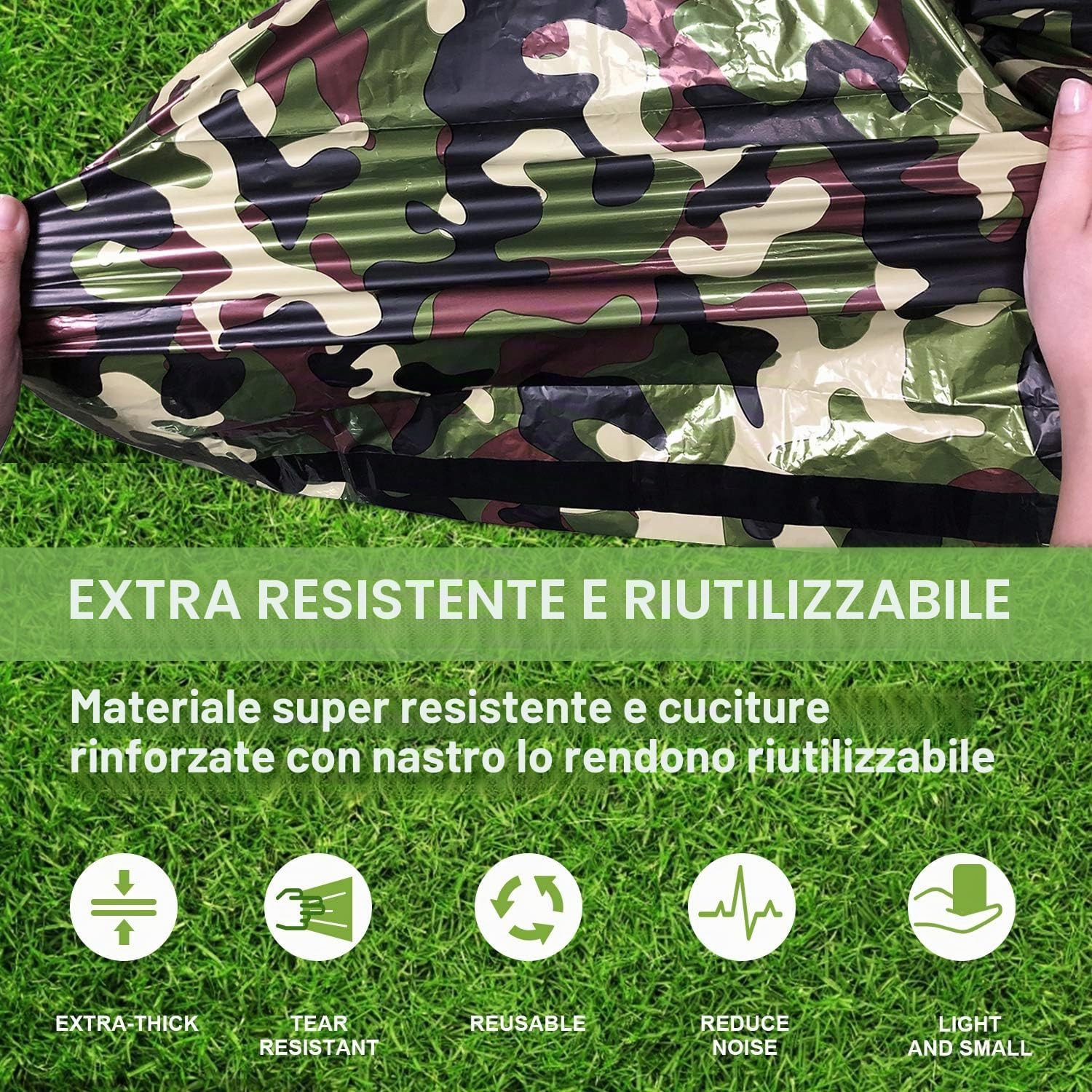Detalle de HONYAO Sacco a Pelo d'Emergenza: Coperta di Sopravvivenza Riutilizzabile per Outdoor (2 pezzi)