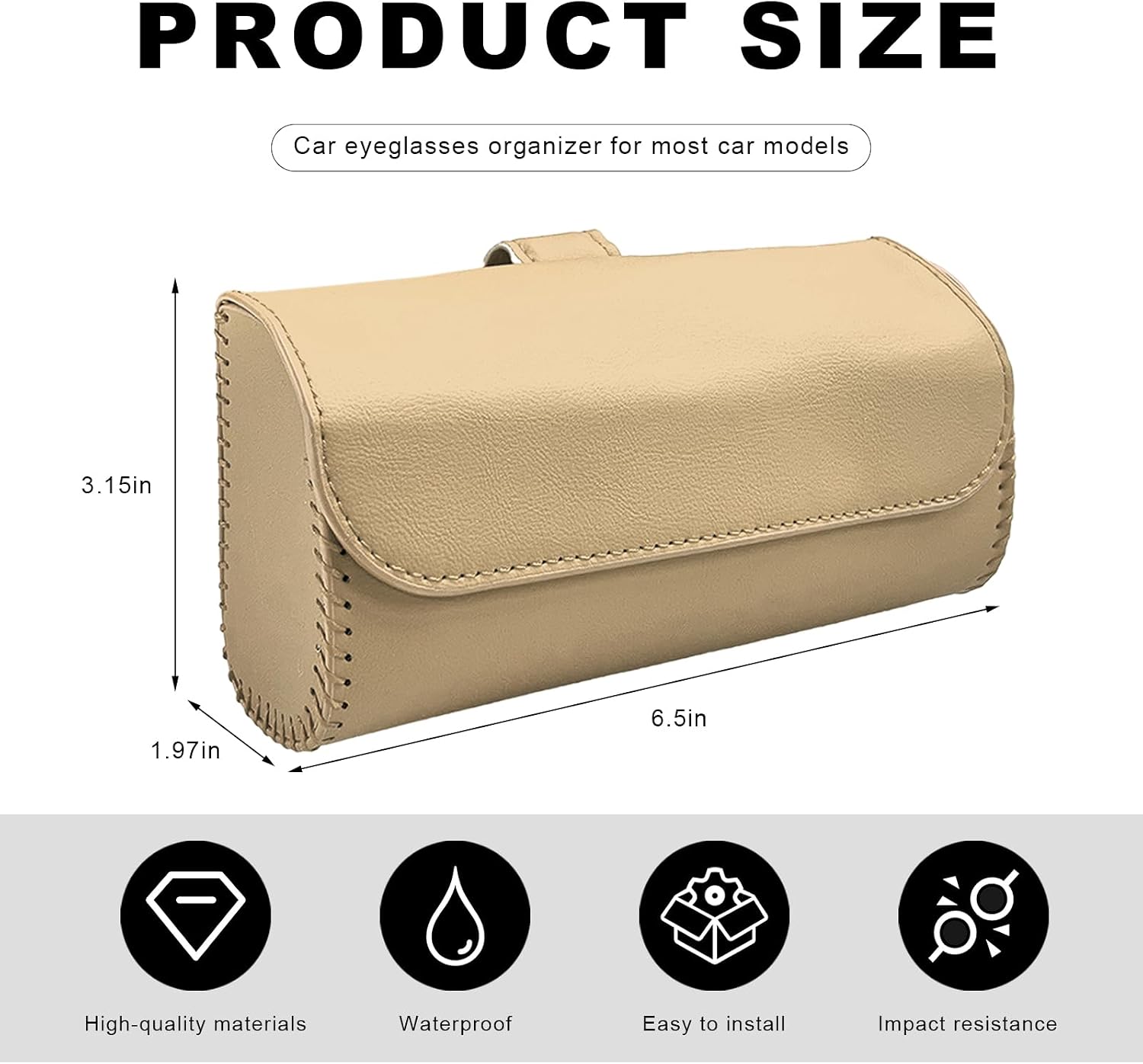 Detalle 2 de LSKASELUE Car Sun Visor Sunglasses Holder with Magnetic Closure, Beige PU Leather
