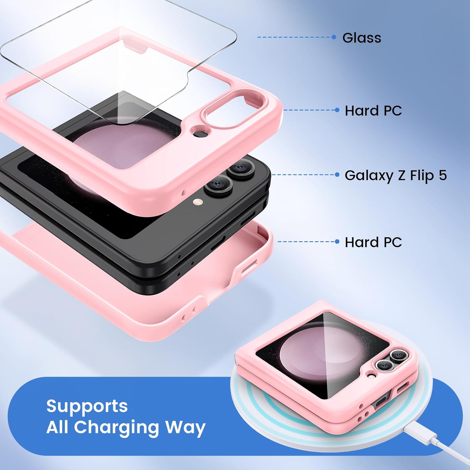 Thumbnail 3 de Ruky Ultra‑Slim Hard PC Case for Samsung Galaxy Z Flip 5 (Pink)