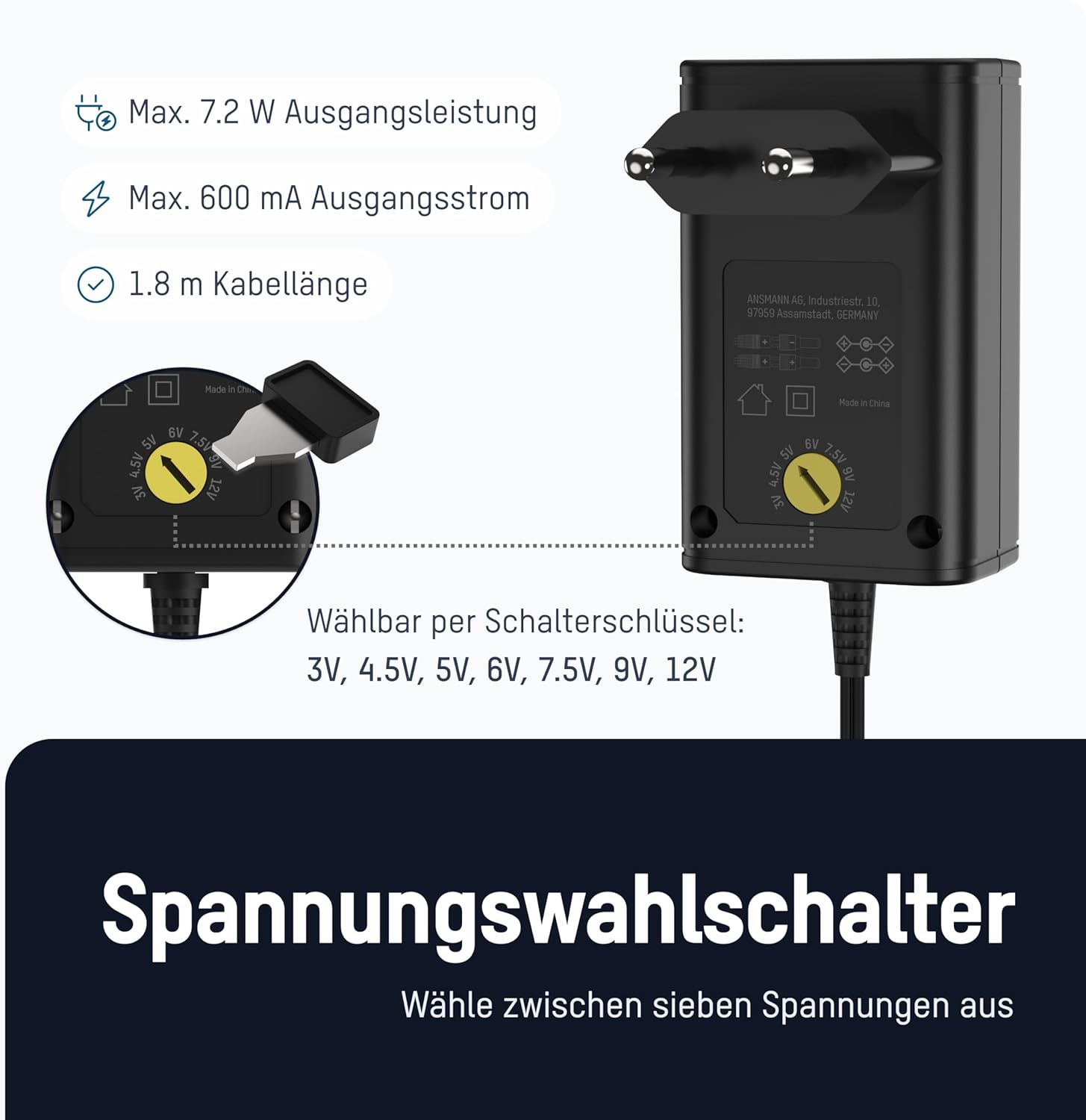 Thumbnail 1 de ANSMANN APS 600 12V Universal-Netzteil mit 7 Adaptersteckern (3–12 V, bis max. 600 mA)