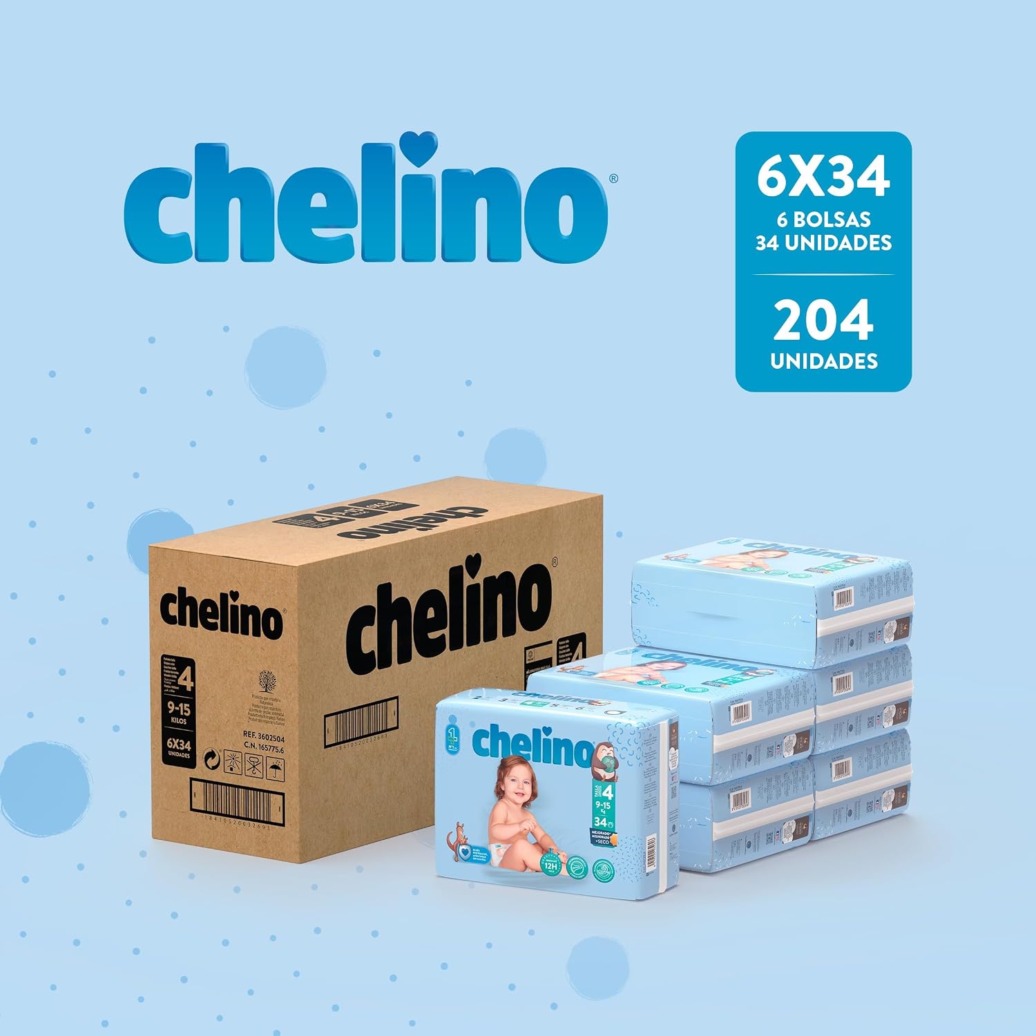 Thumbnail 1 de Chelino Pañal infantil Talla 4 Gateo (9-15 kg) – 204 pañales