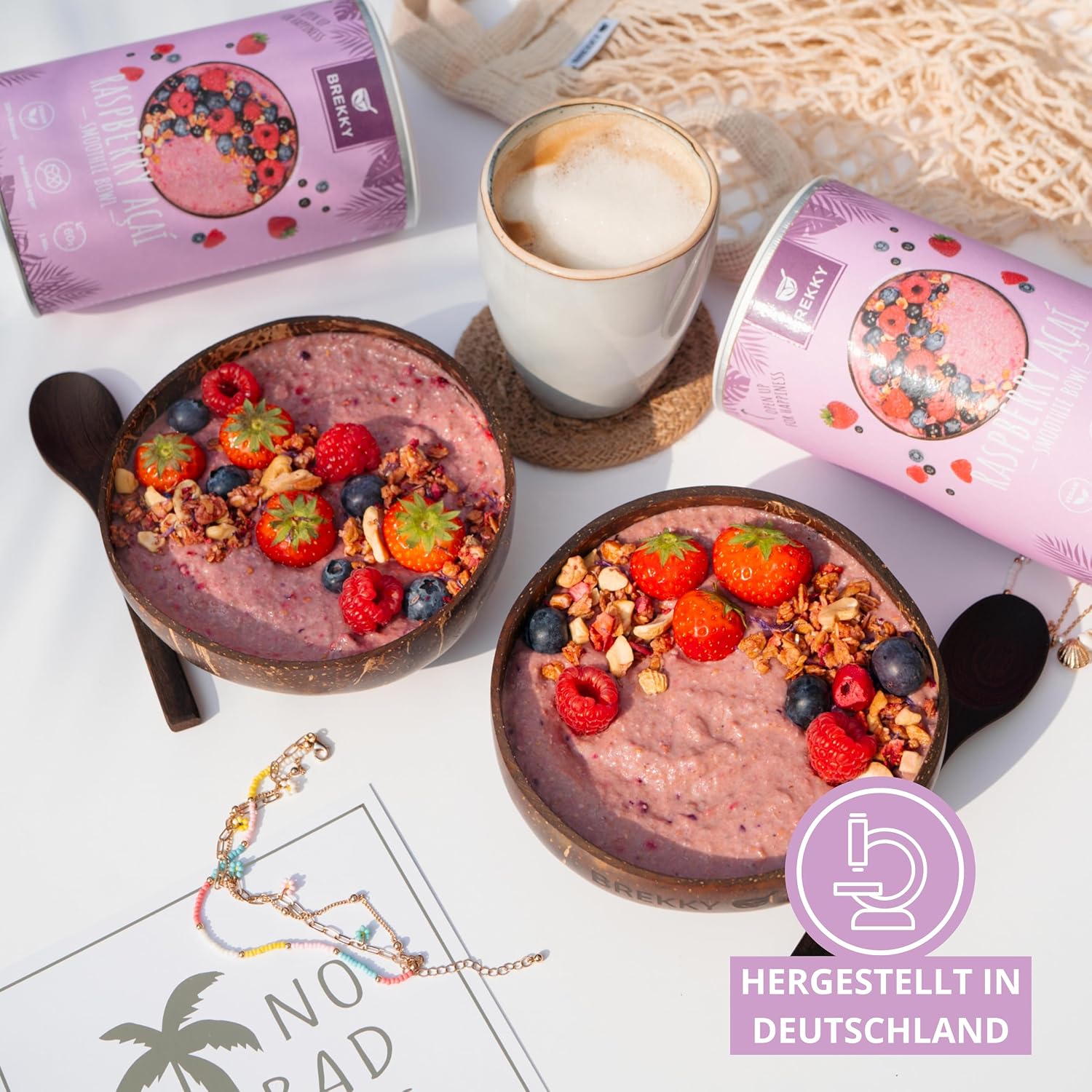 Detalle de BREKKY Himbeere Acai Smoothie Bowl (vegan, 100% natürlich, ohne Zuckerzusatz) – Früchtepulver für die Bowl