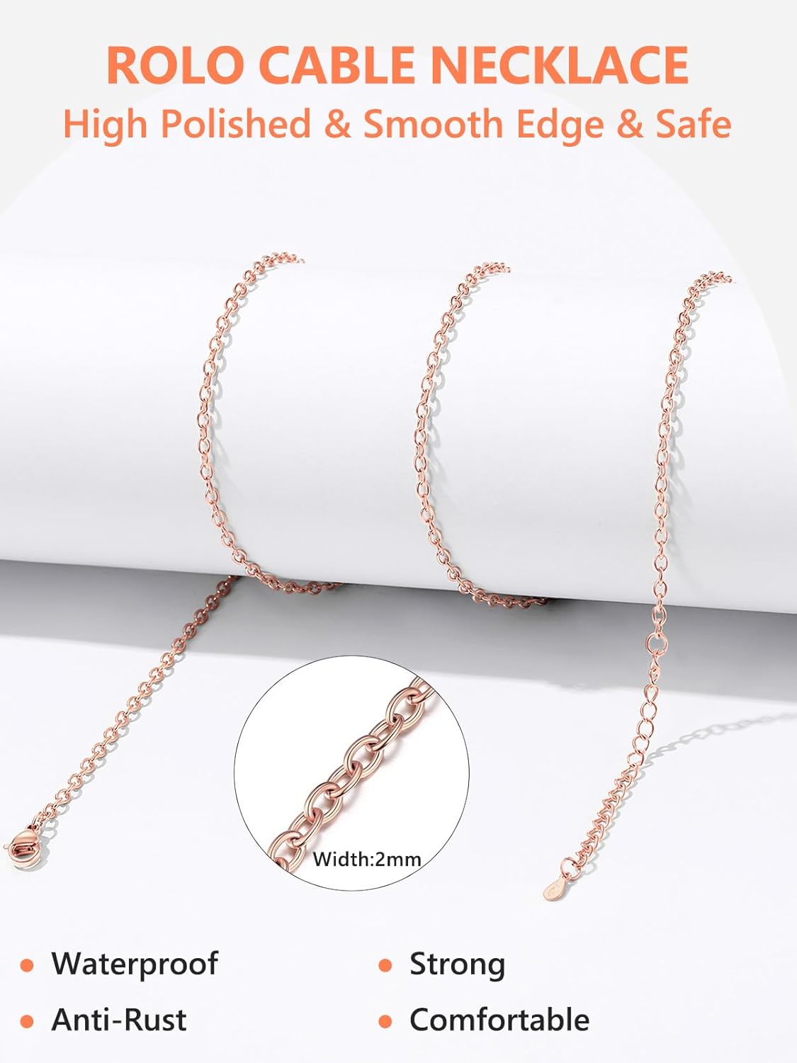 Thumbnail 3 de Silvora Chaîne gourmette en acier inoxydable pour femme – largeur 2 mm, longueurs de 36 à 76 cm, sans pendentif
