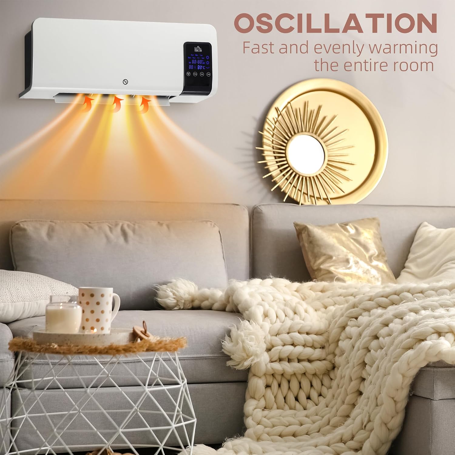 Detalle de HOMCOM 820-294V70WT Wall-Mounted Ceramic Heater, 2,000W, Remote Control