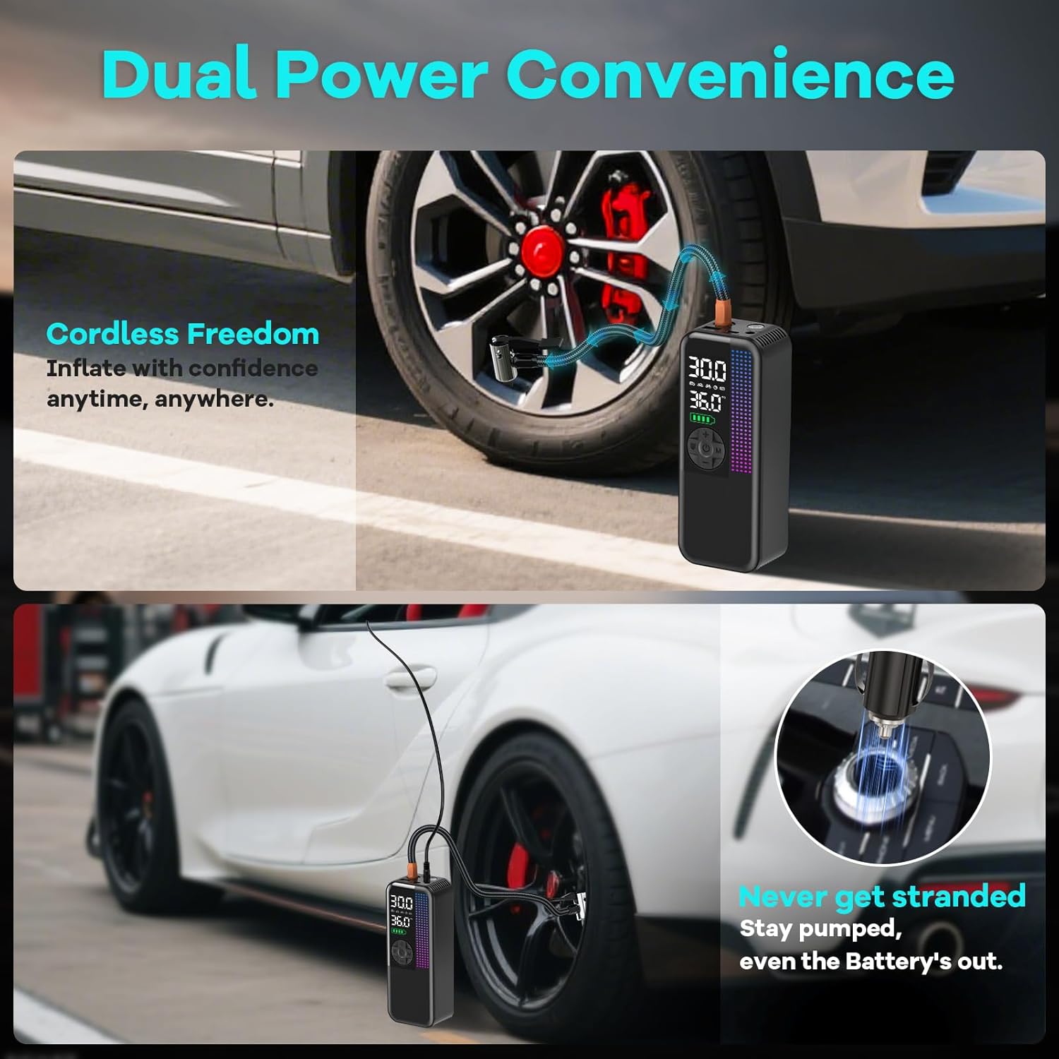 Thumbnail 5 de Portable Tire Inflator 150 PSI, 6000mAh Cordless ⛽