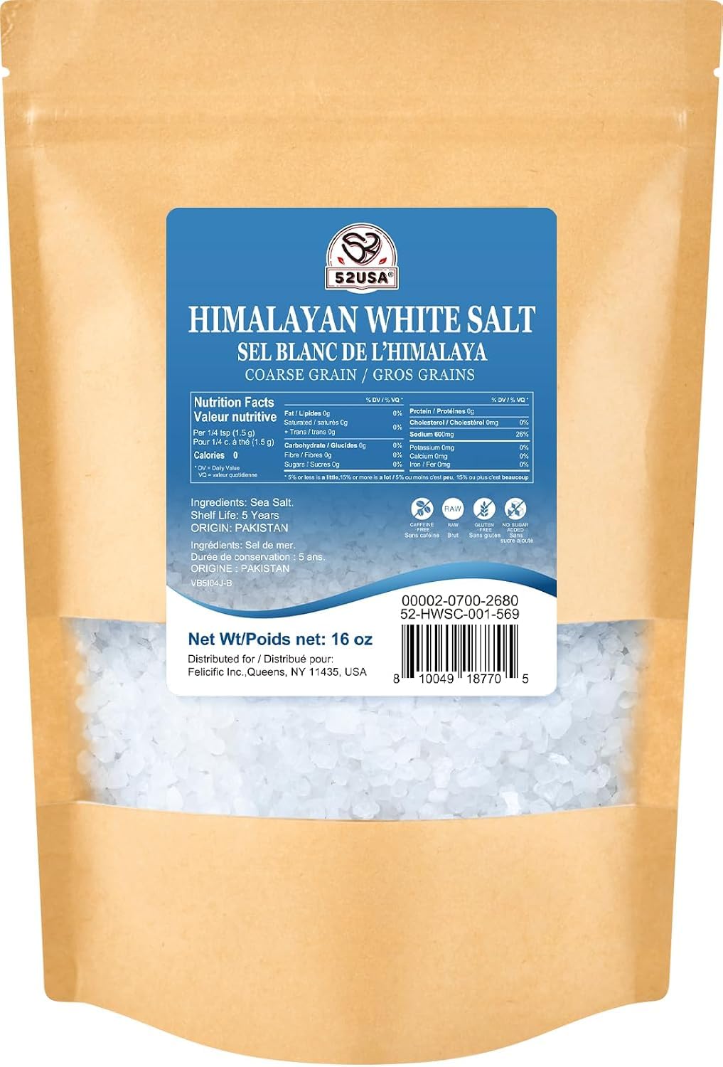 Detalle de 52USA Himalayan White Salt, 16 Oz Coarse Grinder Refill