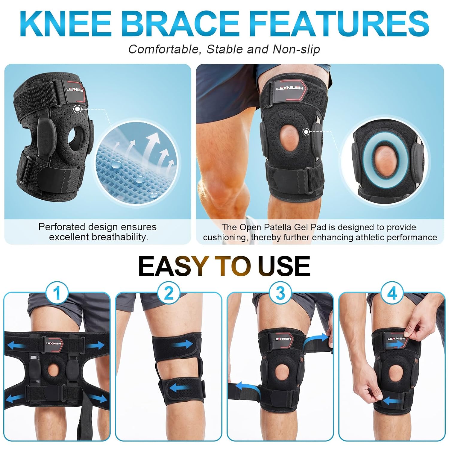 Detalle de Knee Support for Women and Men with Adjustable Hinged Design and Open Patella