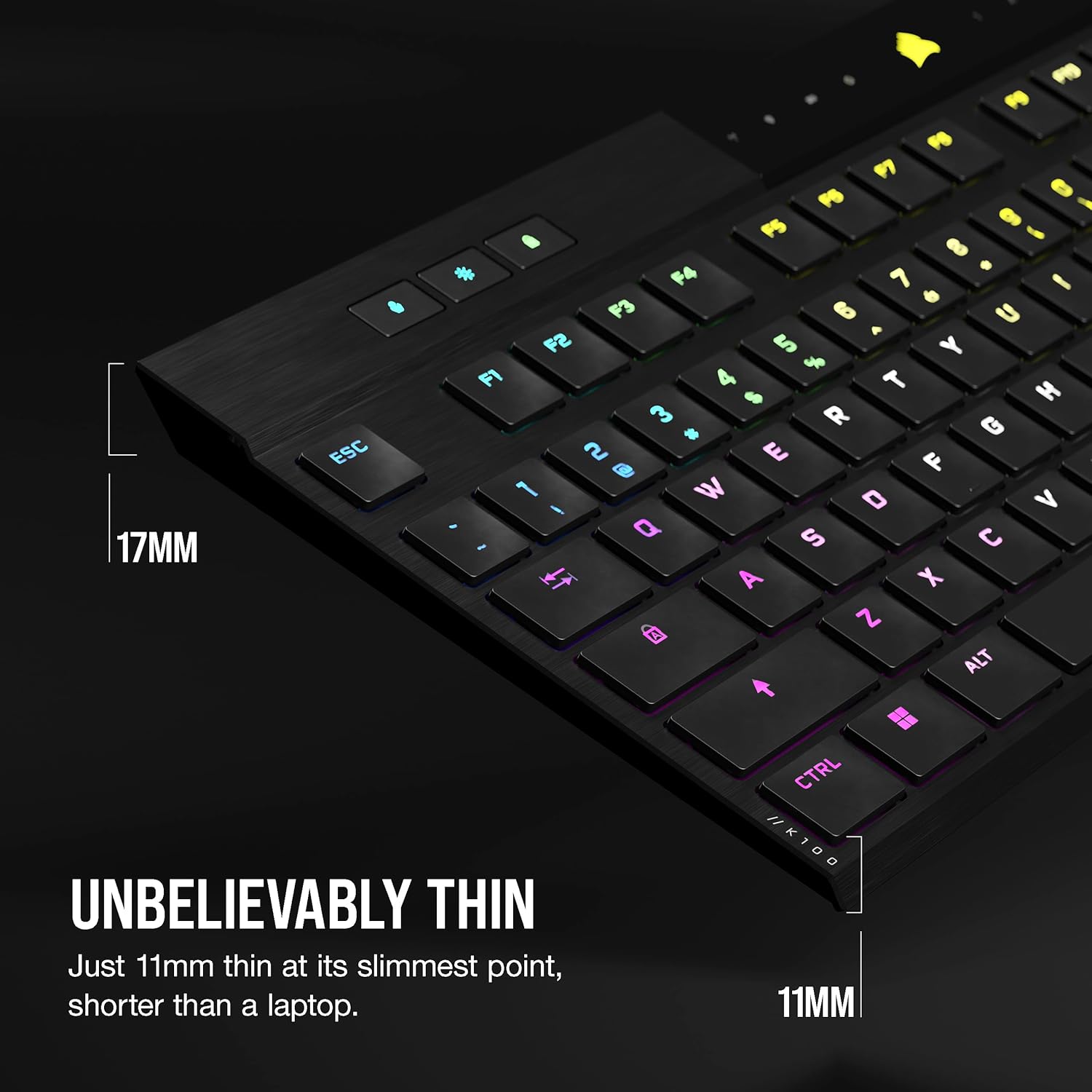 Thumbnail 1 de Corsair K100 AIR Wireless RGB Mechanical Gaming Keyboard (Cherry MX Ultra Low Profile) — Ultra-Thin 11mm, Sub-1ms Slipstream, Black (NA QWERTY)