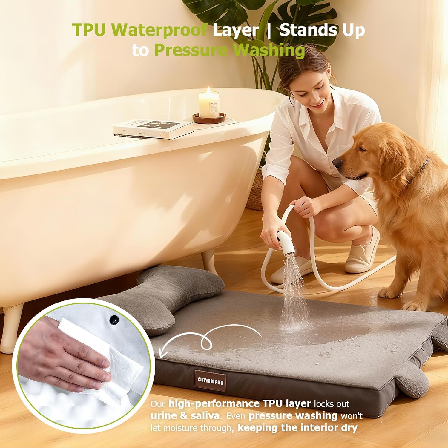 Detalle 2 de Orthopedic Dog Bed with Removable Headrest Bolster and Waterproof Cover