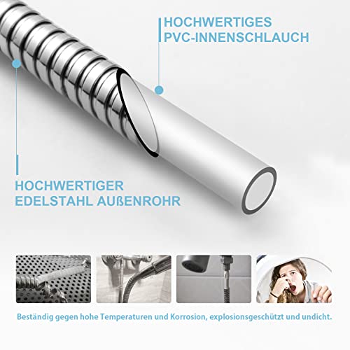 Detalle de OFFO Duschschlauch 1,6 m mit Verdrehschutz – Edelstahl Hochdruck-Duschschlauch Chrom