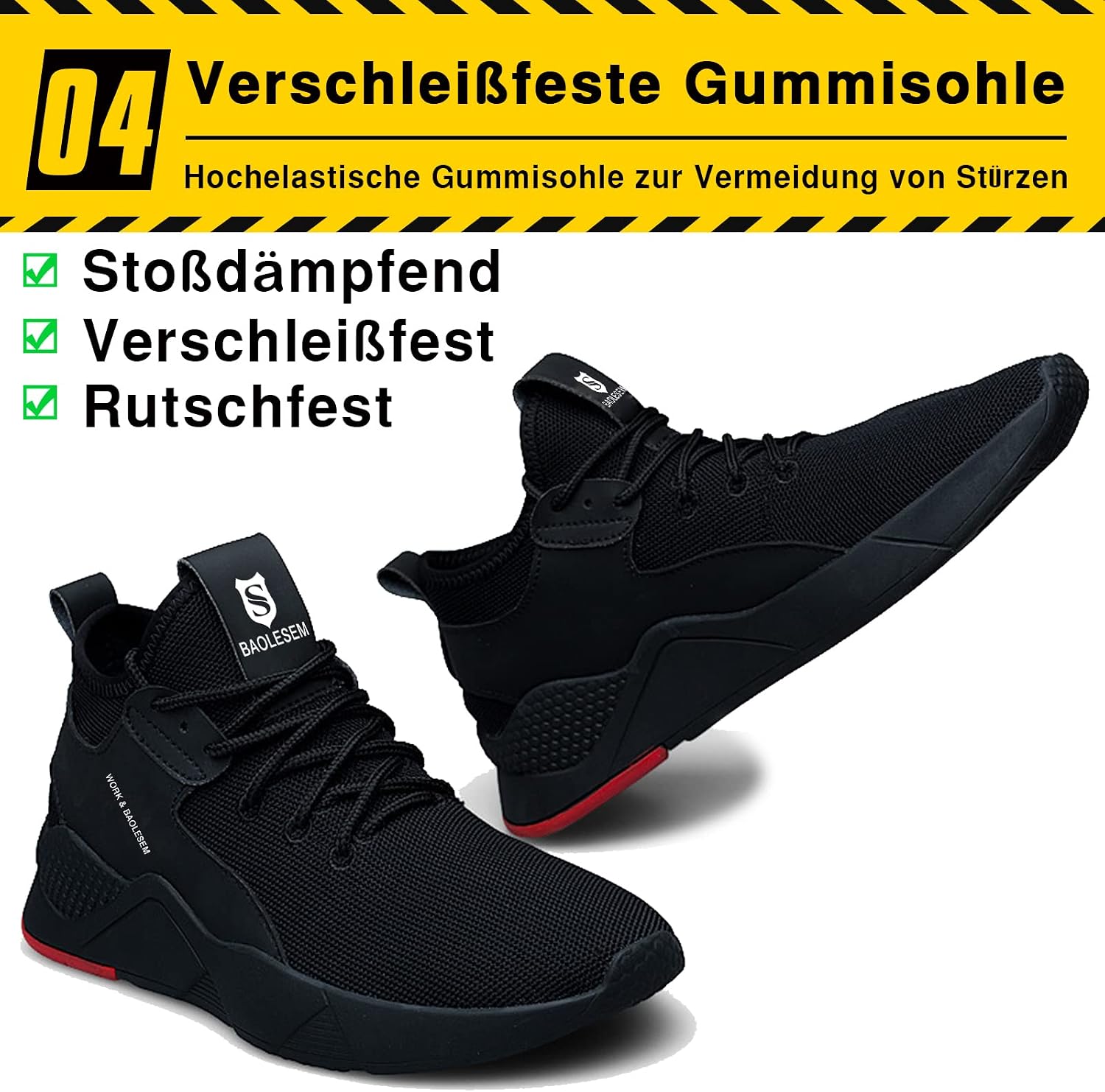 Thumbnail 6 de BAOLESEM Sicherheitsschuhe – leichte, atmungsaktive Sneaker mit Stahlkappe (Schwarz)