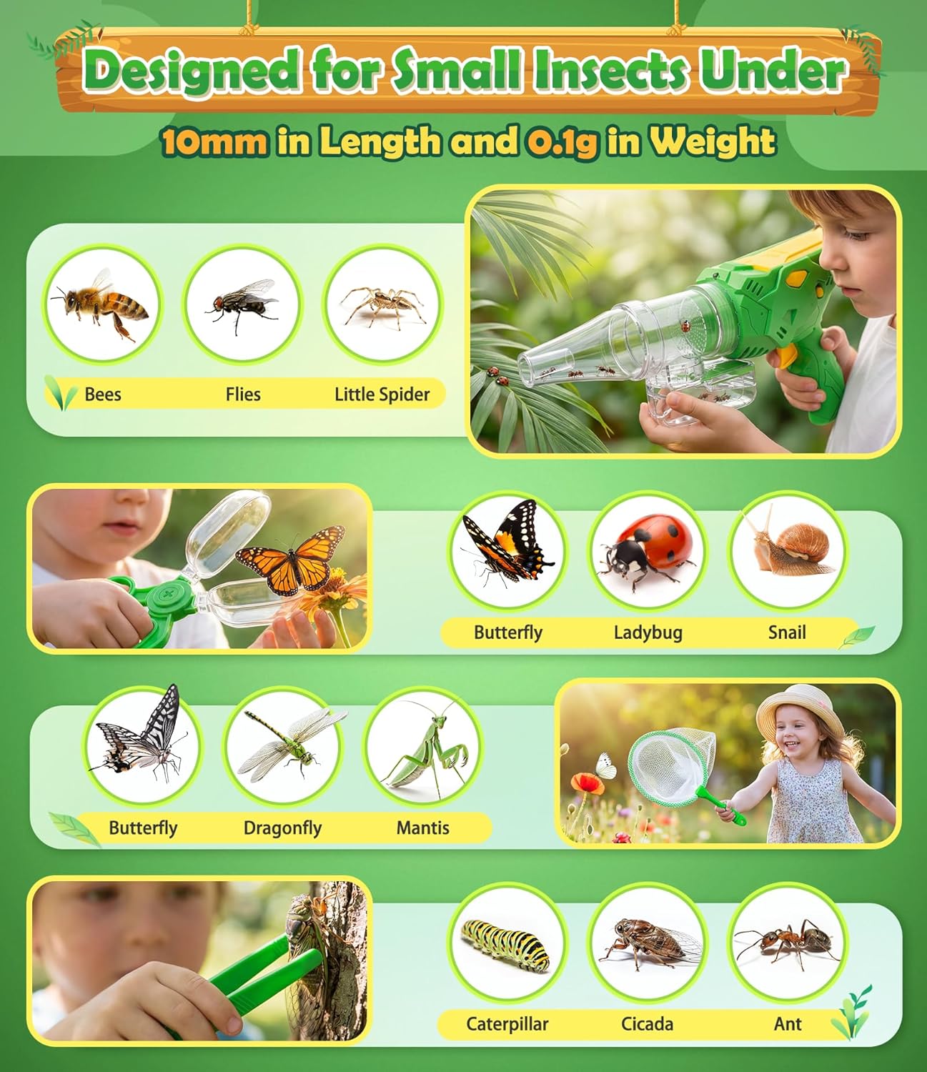 Thumbnail 4 de SOLIEHOO Bug Catcher Kit for Kids (3-12): 17W Vacuum, Magnifier Box, Net, Tweezers & LED Light