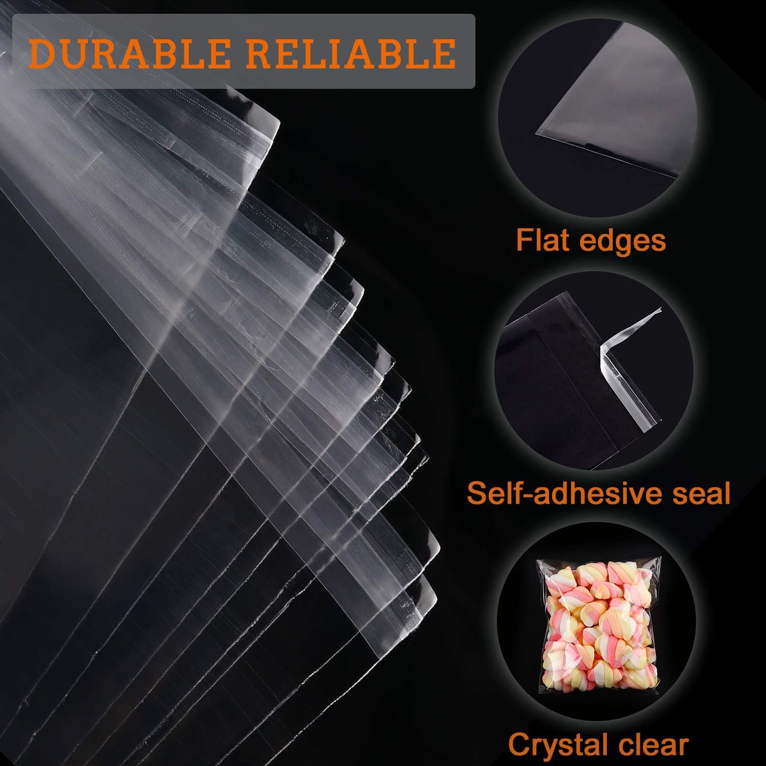 Detalle de Clear Adhesive Cellophane Bags (6x9) – 180-Pack for Bakery, Candles, Soap, Cookies