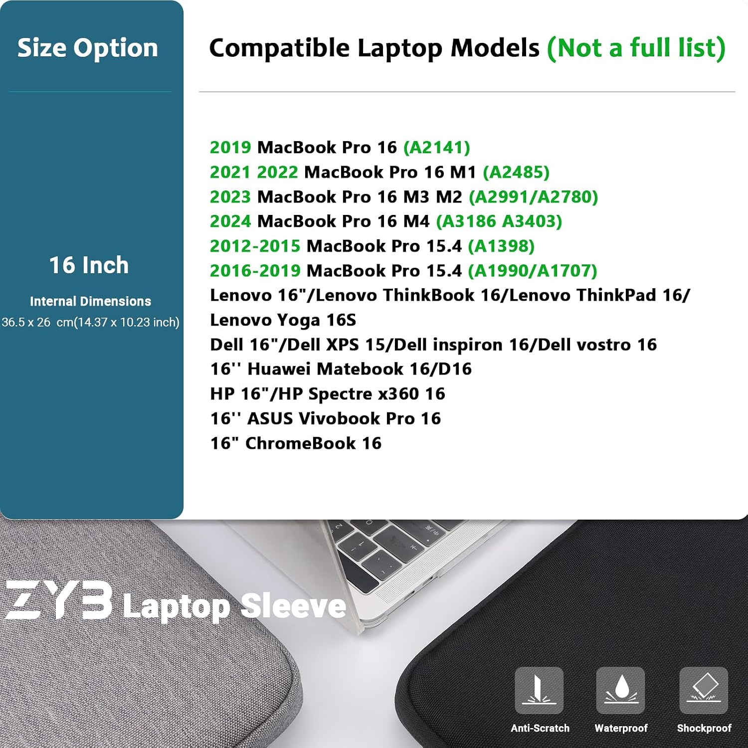 Detalle 2 de ZYB 16 Inch Laptop Sleeve Case, shockproof 16"