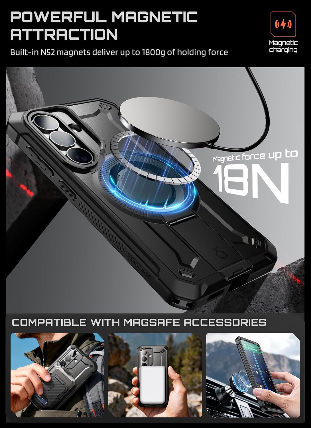 Detalle de SUPCASE UB Pro Mag for Samsung Galaxy S26 — Stand Case with Built-in Screen Protector, MagSafe Ready, and Rotating Belt Clip