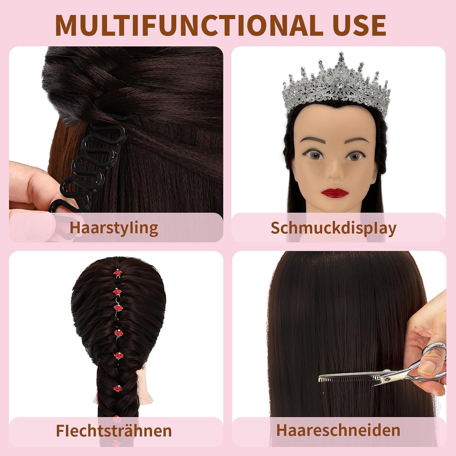 Detalle de Tête à coiffer professionnelle pour enfants avec support – kit complet pour apprentissage en salons et écoles