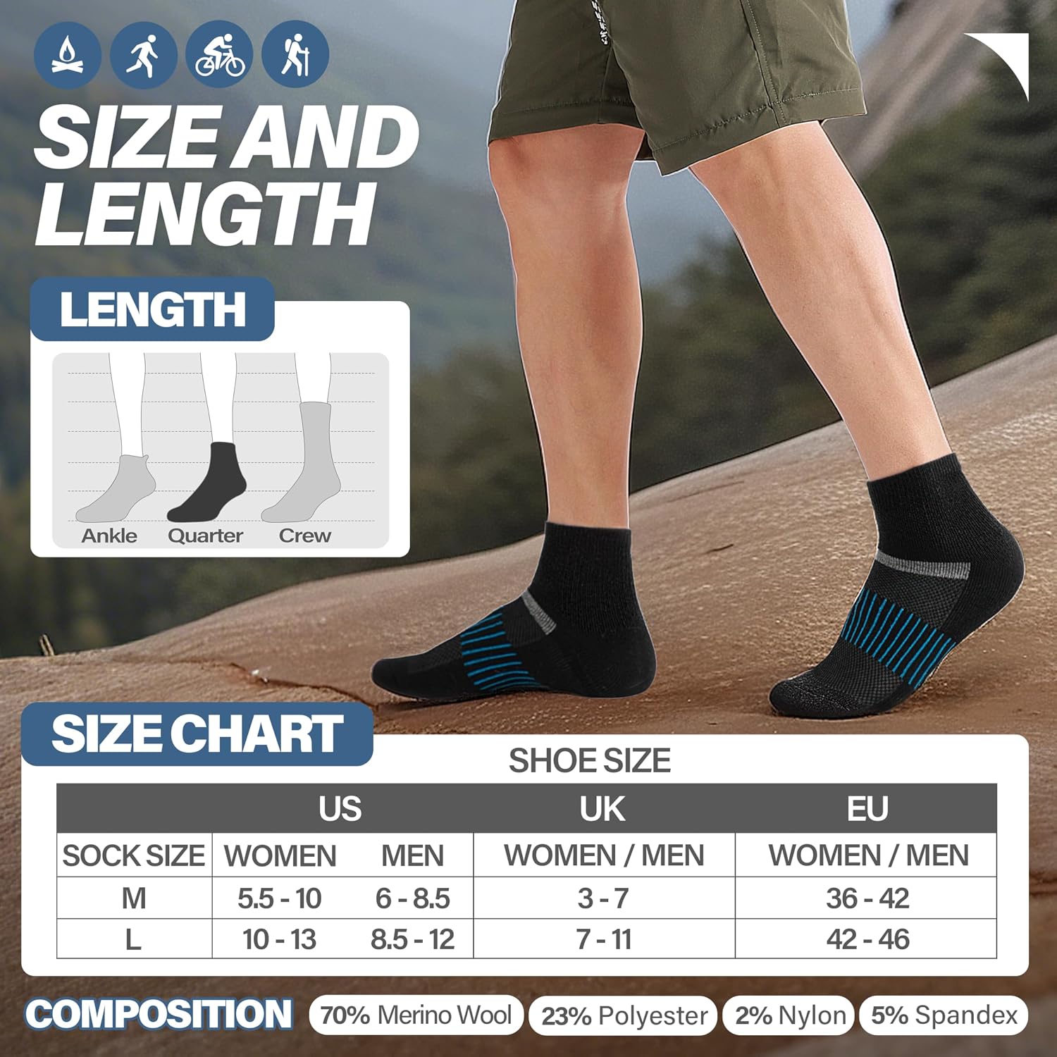 Thumbnail 4 de 6 Pairs Merino Wool Ankle Socks