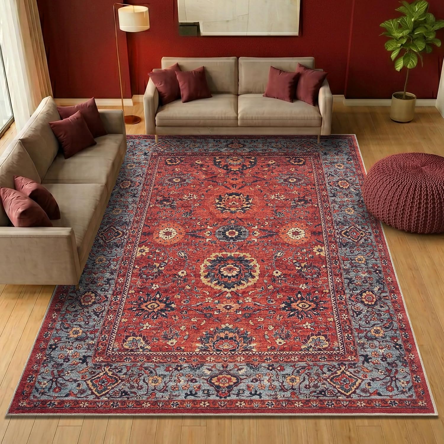 Detalle de Keen Home Design 6x9 Rug: Vintage Moroccan Machine Washable Area Rug with Non-Slip Backing