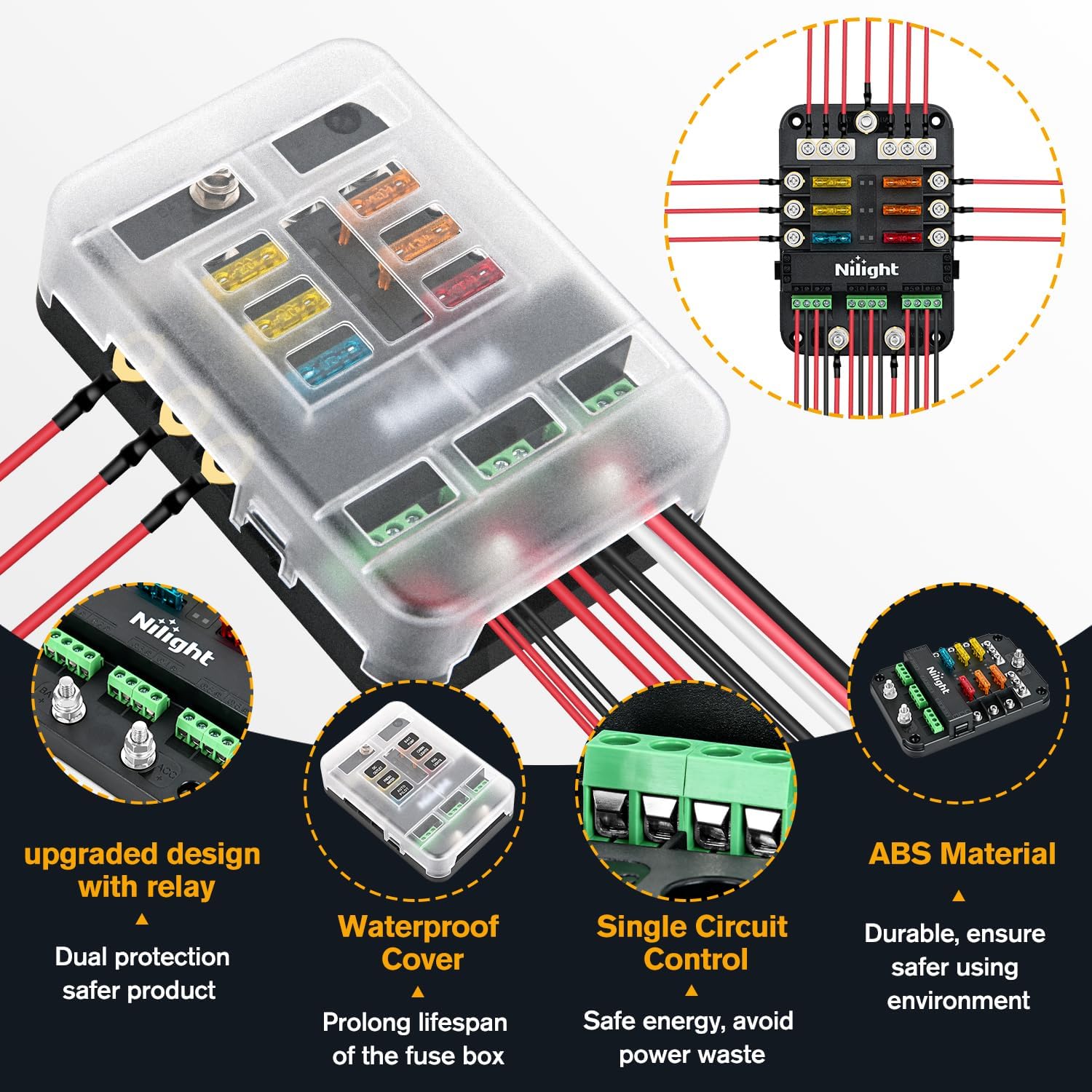 Detalle de Nilight 50224A 6-Way Fuse Relay Block with ACC Control, 12–24V