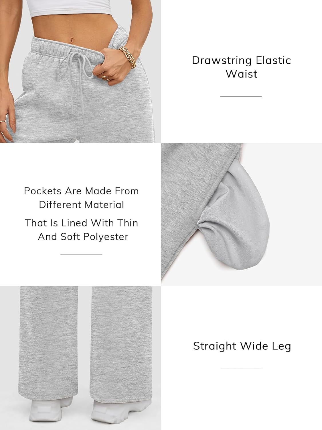 Detalle 2 de ATHMILE Women’s Fleece-Lined Baggy Sweatpants (Wide-Leg, Straight-Leg) for Fall & Winter