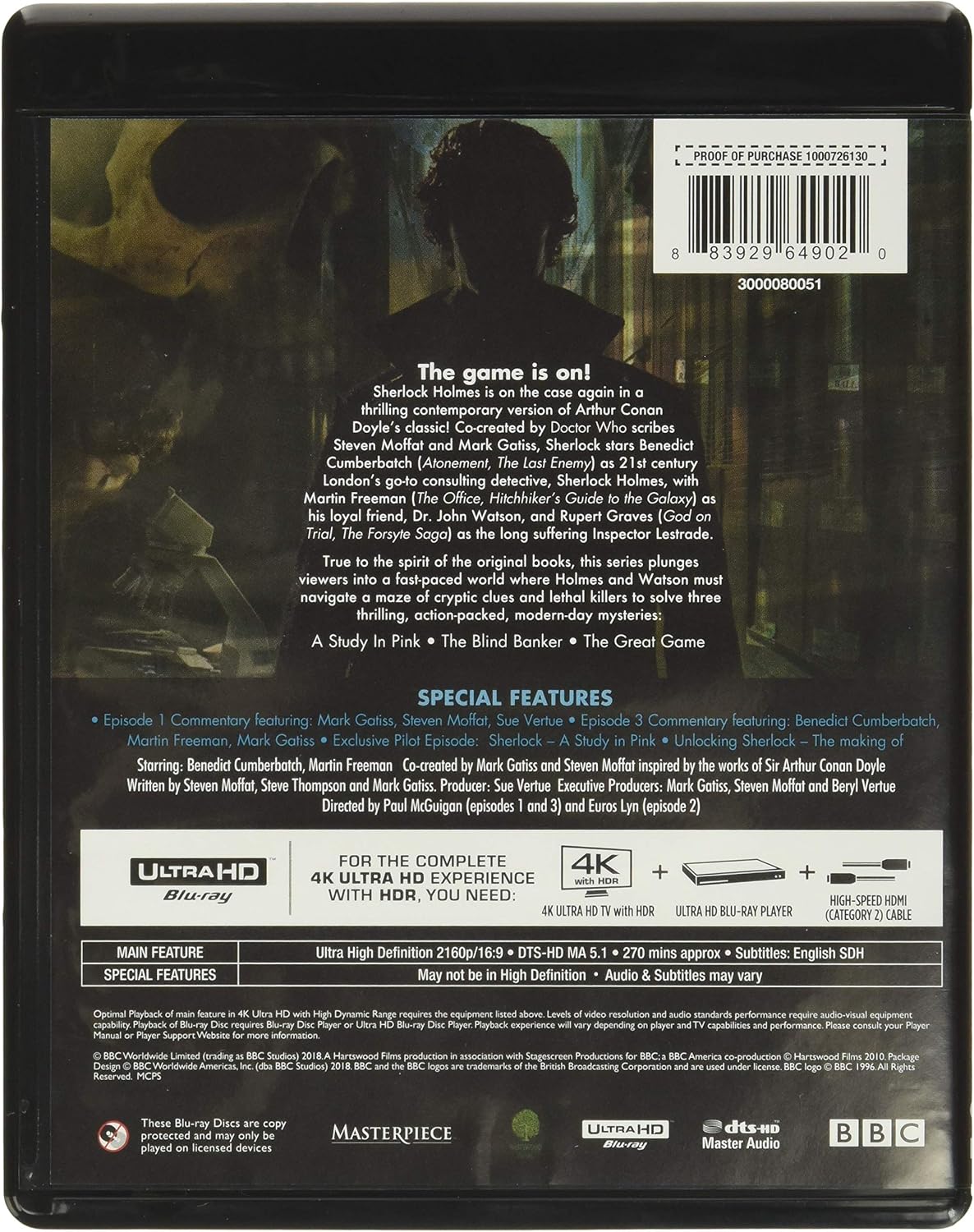 Thumbnail 1 de Sherlock: Season One 4K Ultra HD Drama Series, 2-Disc Set