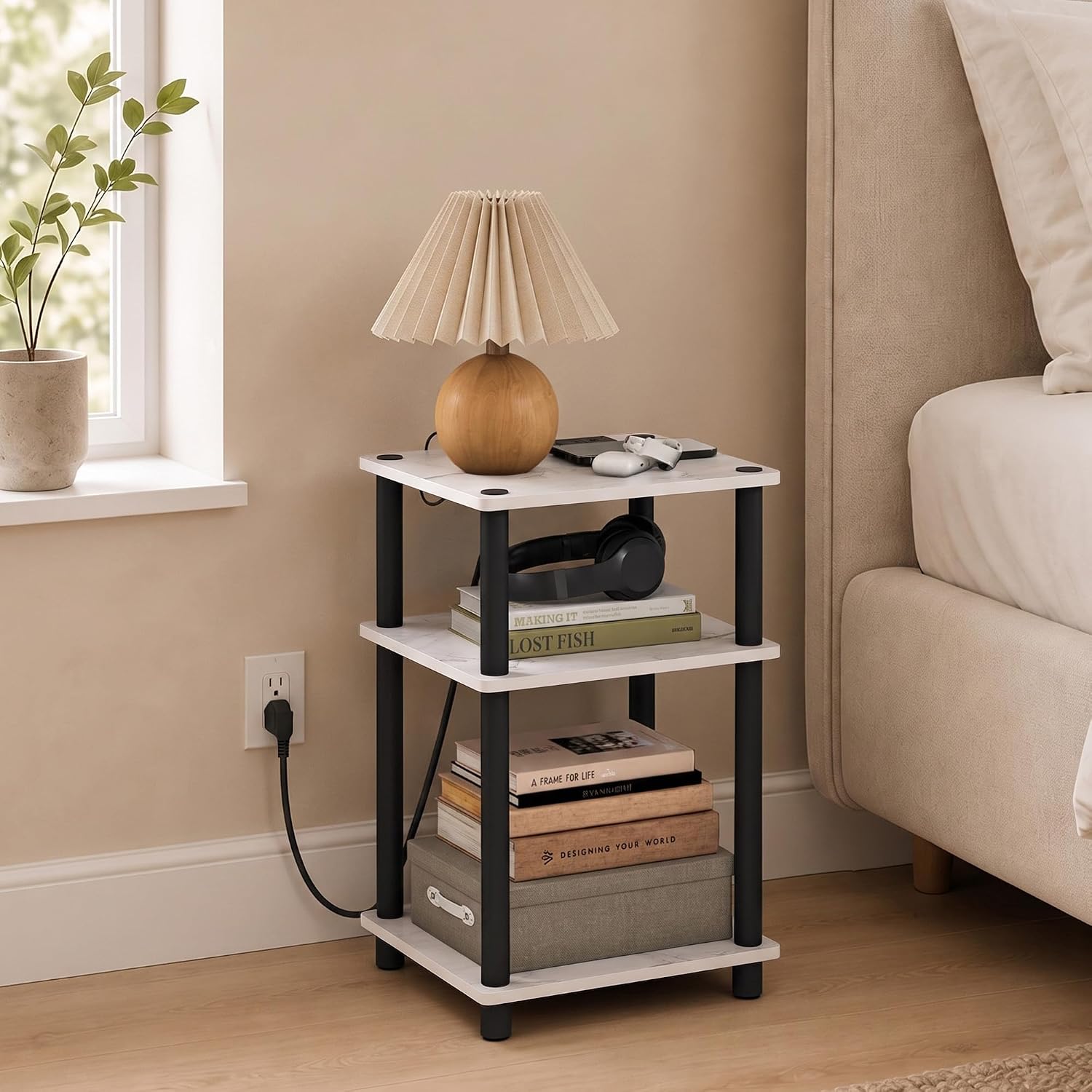 Thumbnail 1 de Furinno Nightstand, Light Marble Look