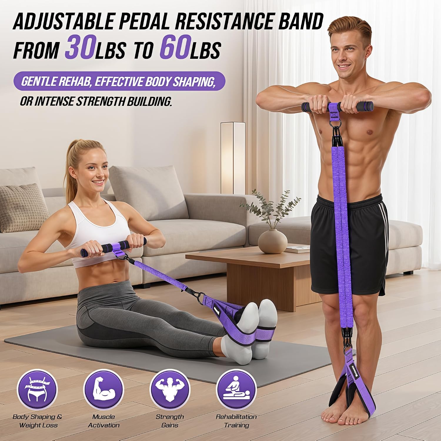 Detalle de Ayombo Upgrade Pedal Resistance Band with Handle: All-in-One Full-Body Training Tool
