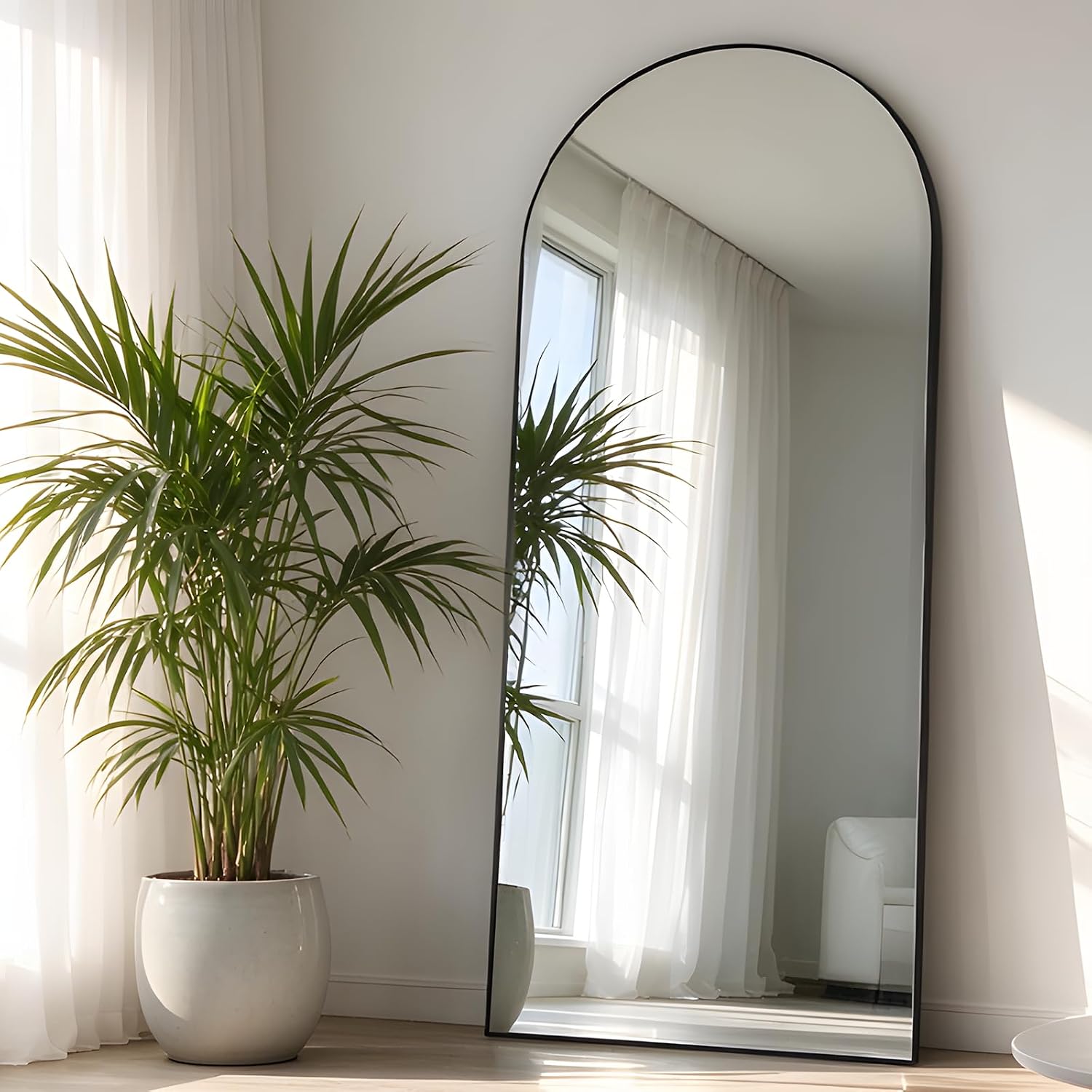 Detalle de Elemango Alloy Arch-65x24-Black gebogen passpiegel met aluminium frame