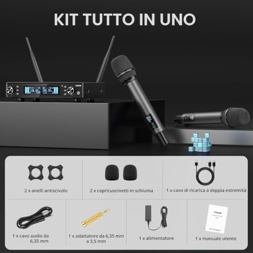 Thumbnail 8 de TONOR TW550 sistema microfonico wireless UHF ricaricabile con scansione automatica