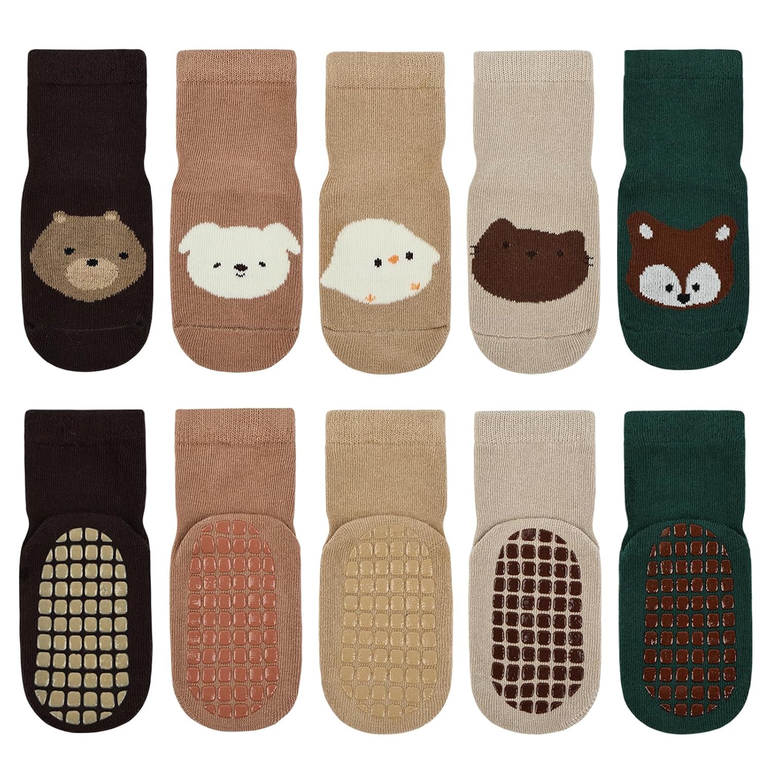 Vicloon Rutschfeste Baby-Socken – 5 Paar Baumwolle, rutschhemmend, 6–12 Monate bis 3–5 Jahre