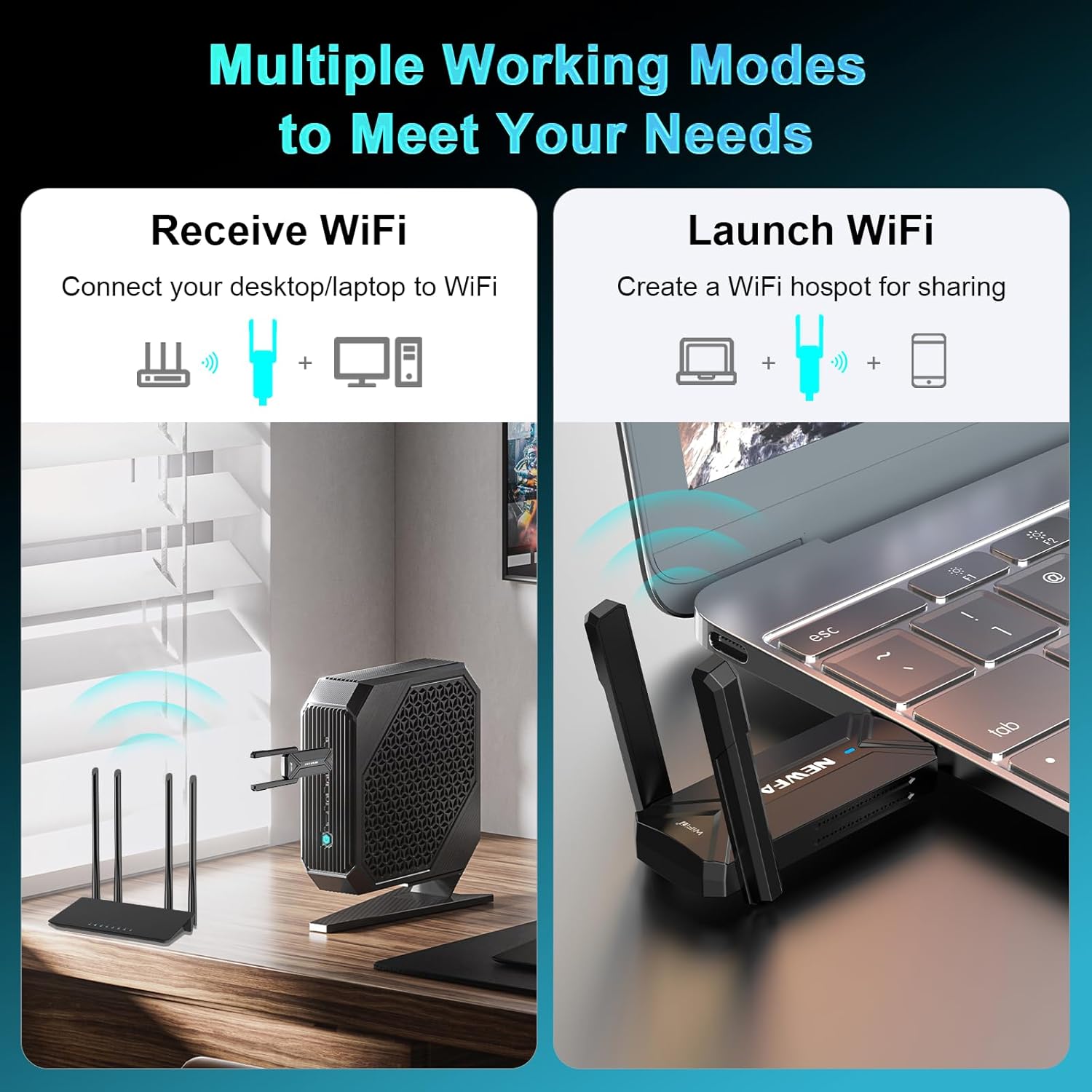 Thumbnail 6 de NEWFAST WiFi 7 Adapter 6500Mbps USB 3.0 Dongle for PC/Laptop (Windows 10/11)