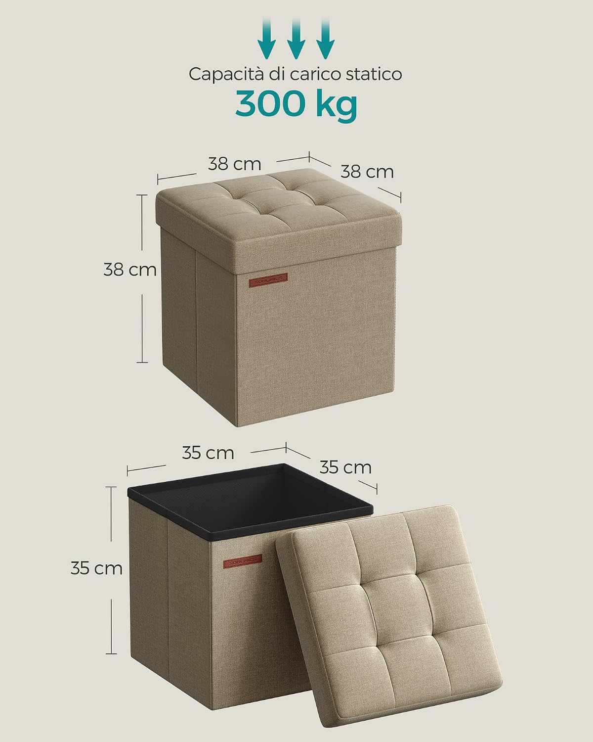Detalle de SONGMICS pouf contenitore pieghevole da 38 cm con panca e poggiapiedi LSF027K01