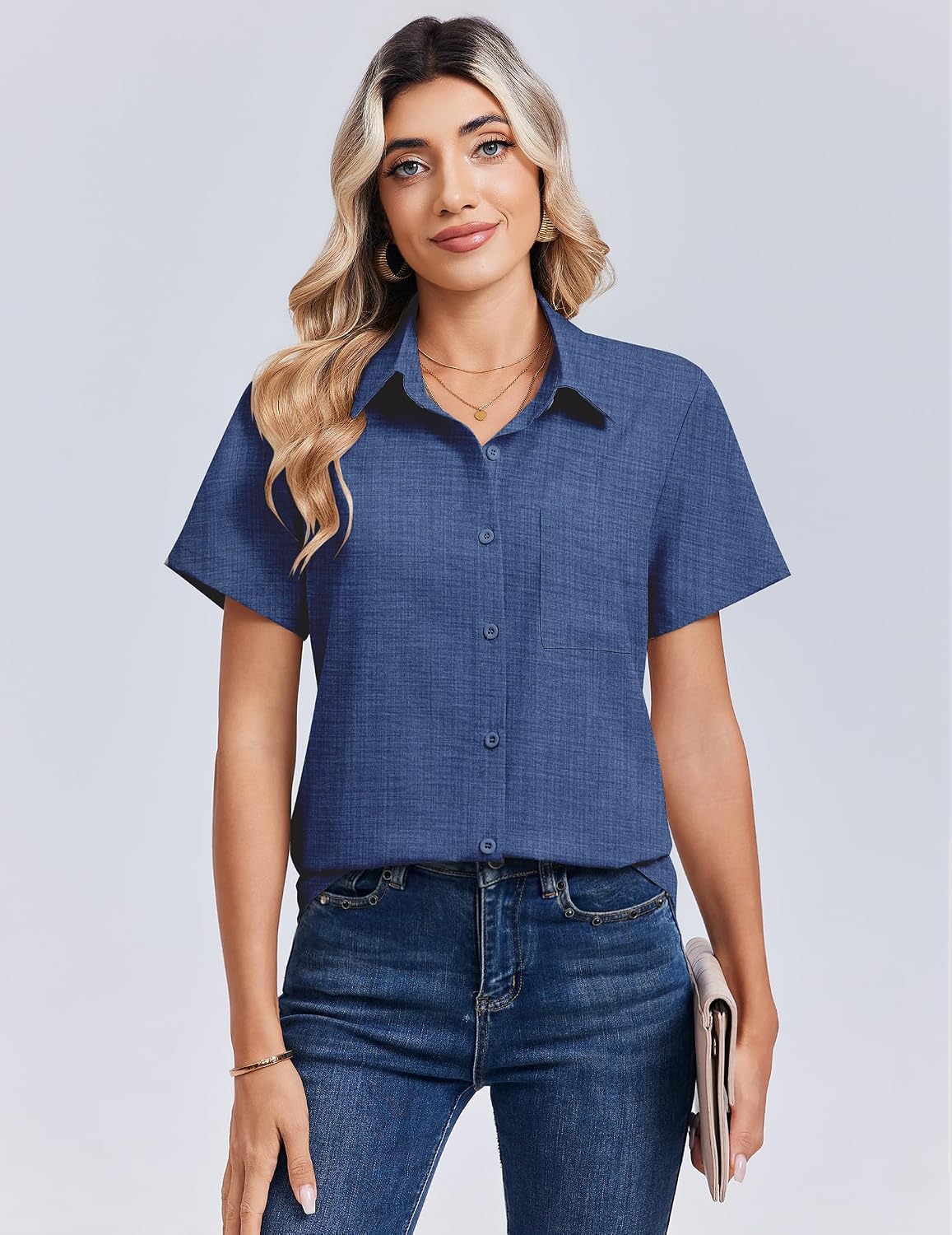 Thumbnail 1 de Zeagoo Women Short Sleeve Button Down Blouse – Casual Work Top for Summer