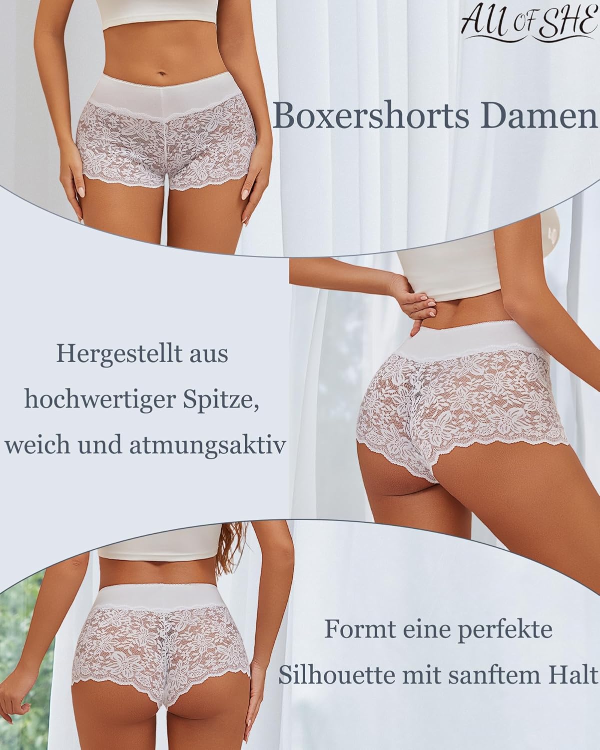 Thumbnail 3 de ALL OF SHE lot de 5 boxers femme en dentelle et coton stretch