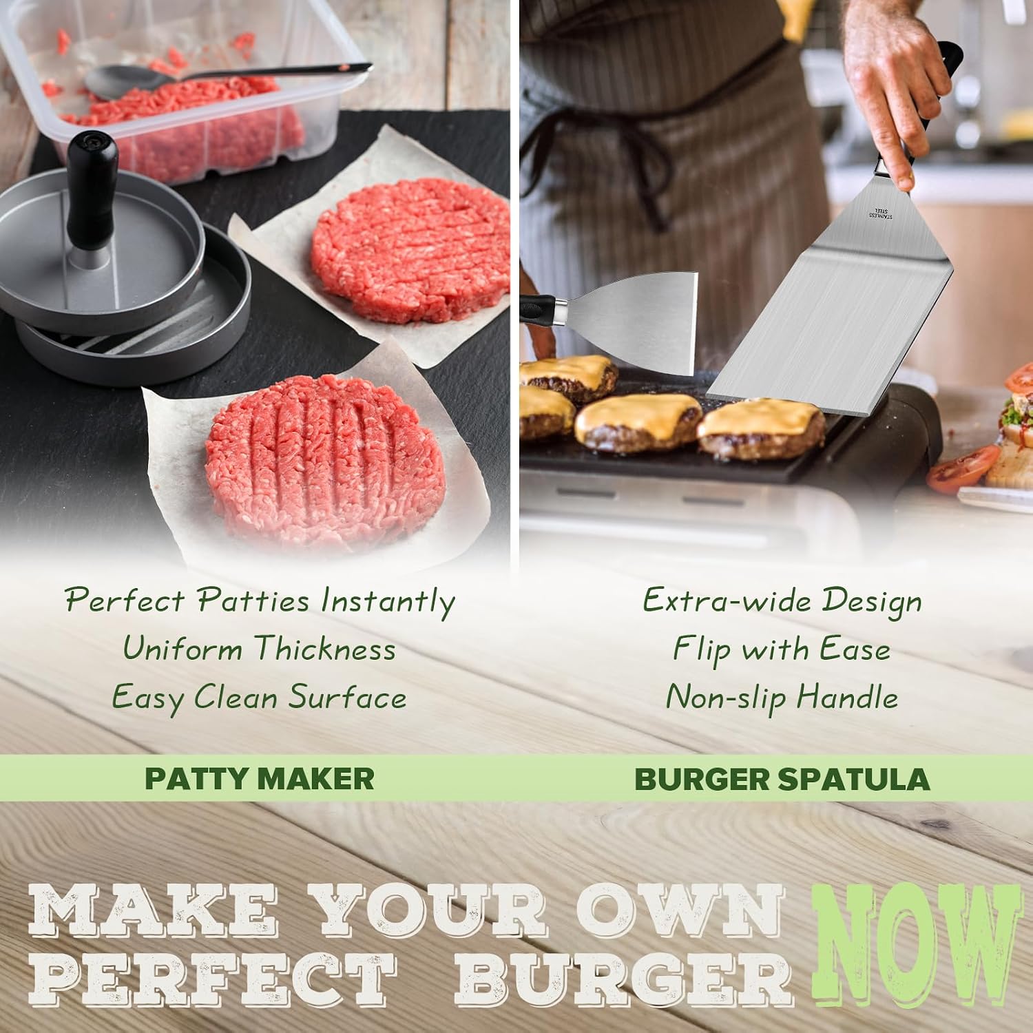 Detalle de Set Smash Burger 5 Pièces – Kit Plancha inoxydable pour Grill et Teppanyaki