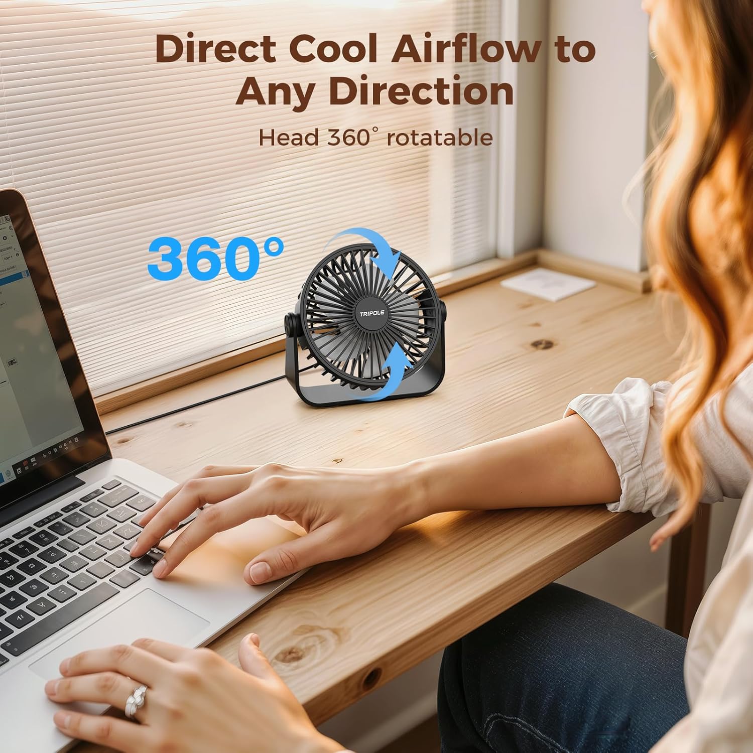 Thumbnail 4 de TriPole USB-Schreibtischventilator – kompakt, 3 Geschwindigkeiten, 360° Kopfverdrehung