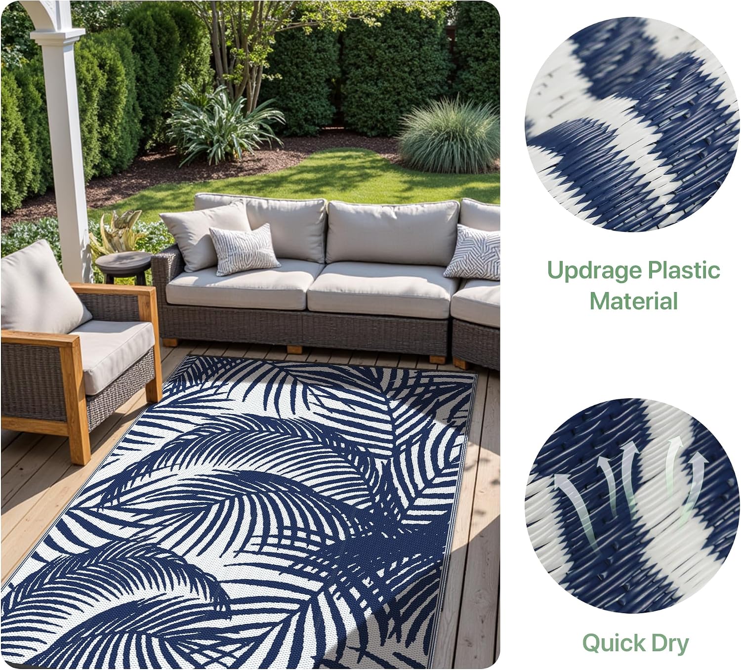Thumbnail 2 de GENIMO Outdoor Rug 180X270CM – Large Botanical Leaf Waterproof Reversible Garden Rug