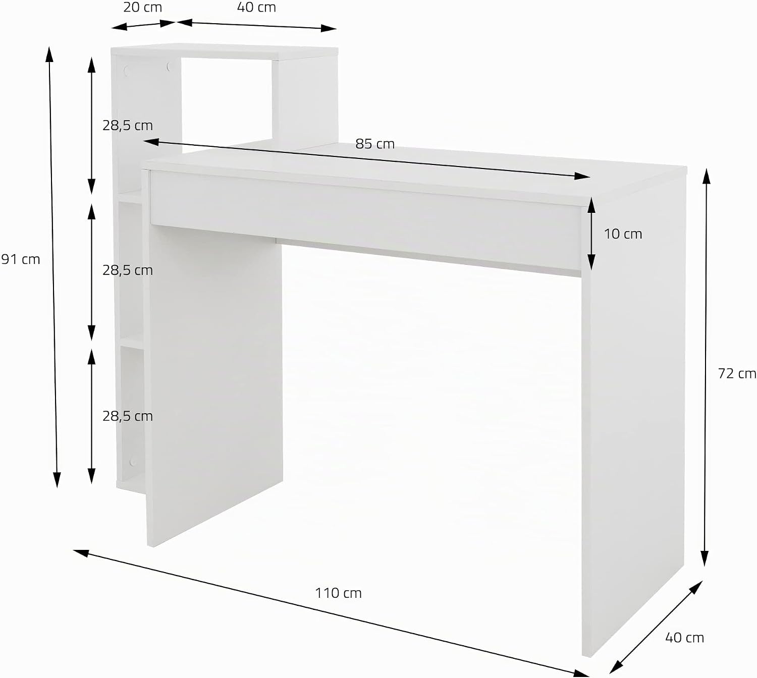 Thumbnail 1 de ML-Design Scrivania 2-in-1 con Libreria a 3 Ripiani 110 x 72 x 40 cm - Legno Bianco