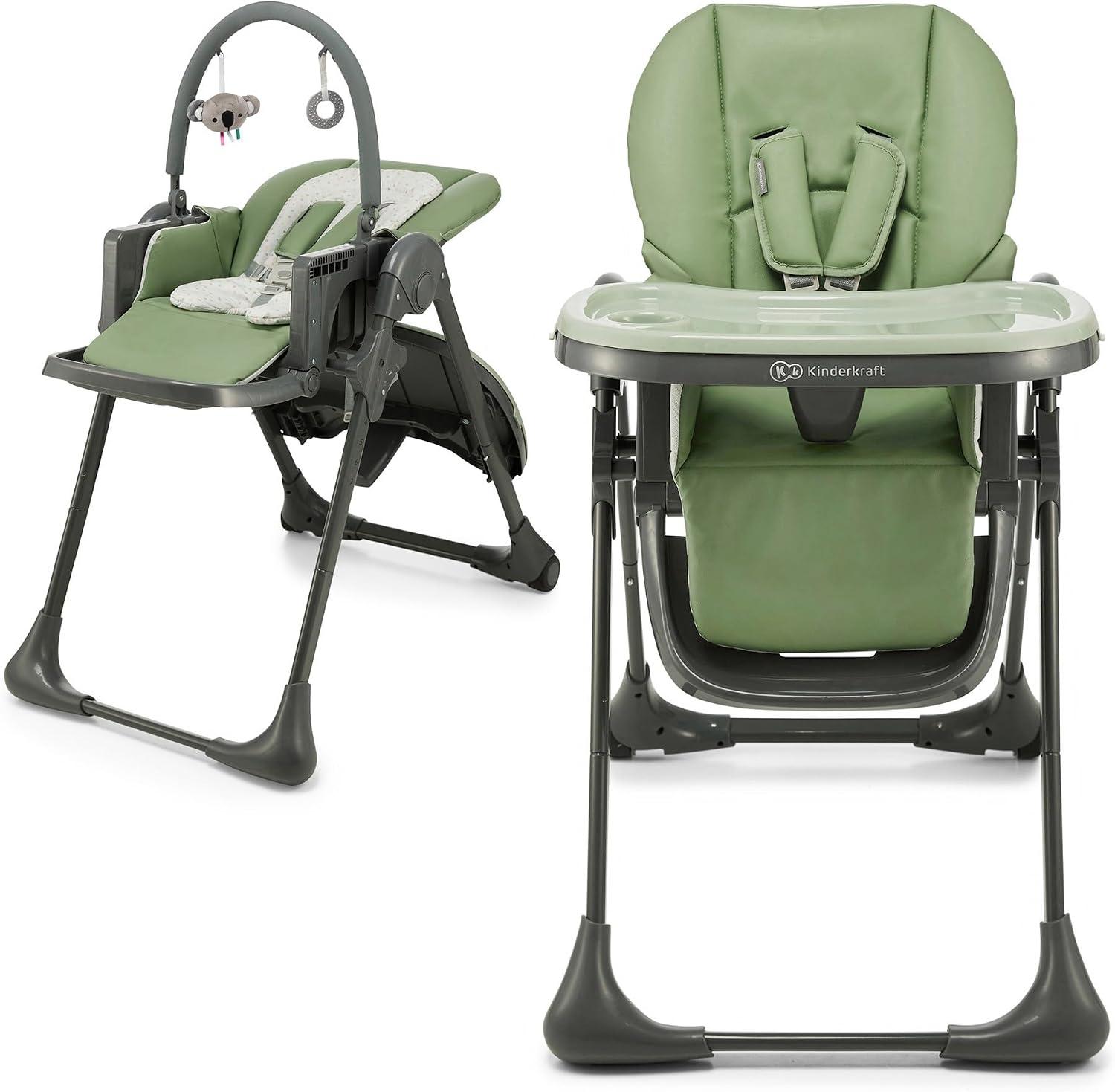 Detalle de Kinderkraft Tummie 2-in-1 High Chair & Bouncer, Green