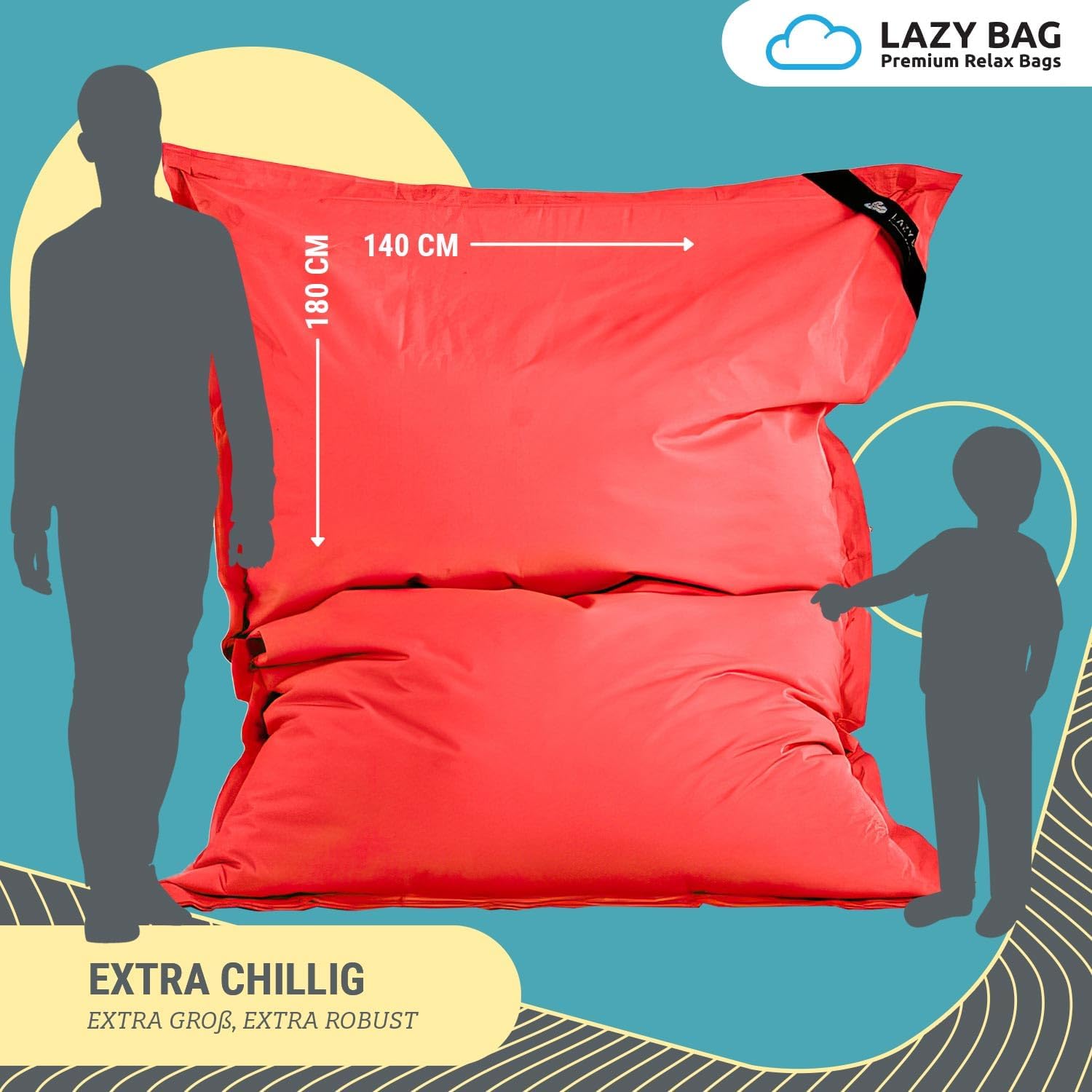 Thumbnail 1 de LAZY BAG Pouf géant classique XXL 140 x 180 cm — coussin 2 en 1 pour intérieur et extérieur
