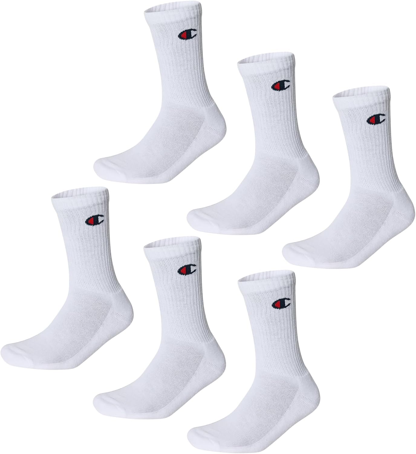Detalle de Champion Logo Socks 6 Pairs – Cotton Crew Length, Ribbed